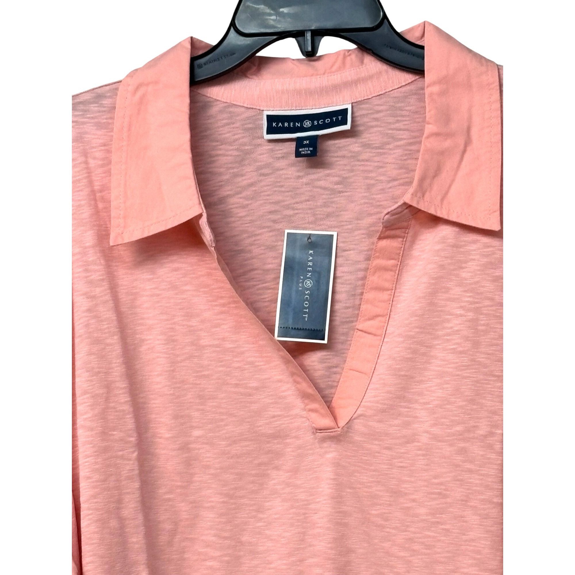 Other Karen Scott Size Cotton Open-Neck Polo Top, Coral Ice, 3X Size ONE SIZE - 3 Thumbnail