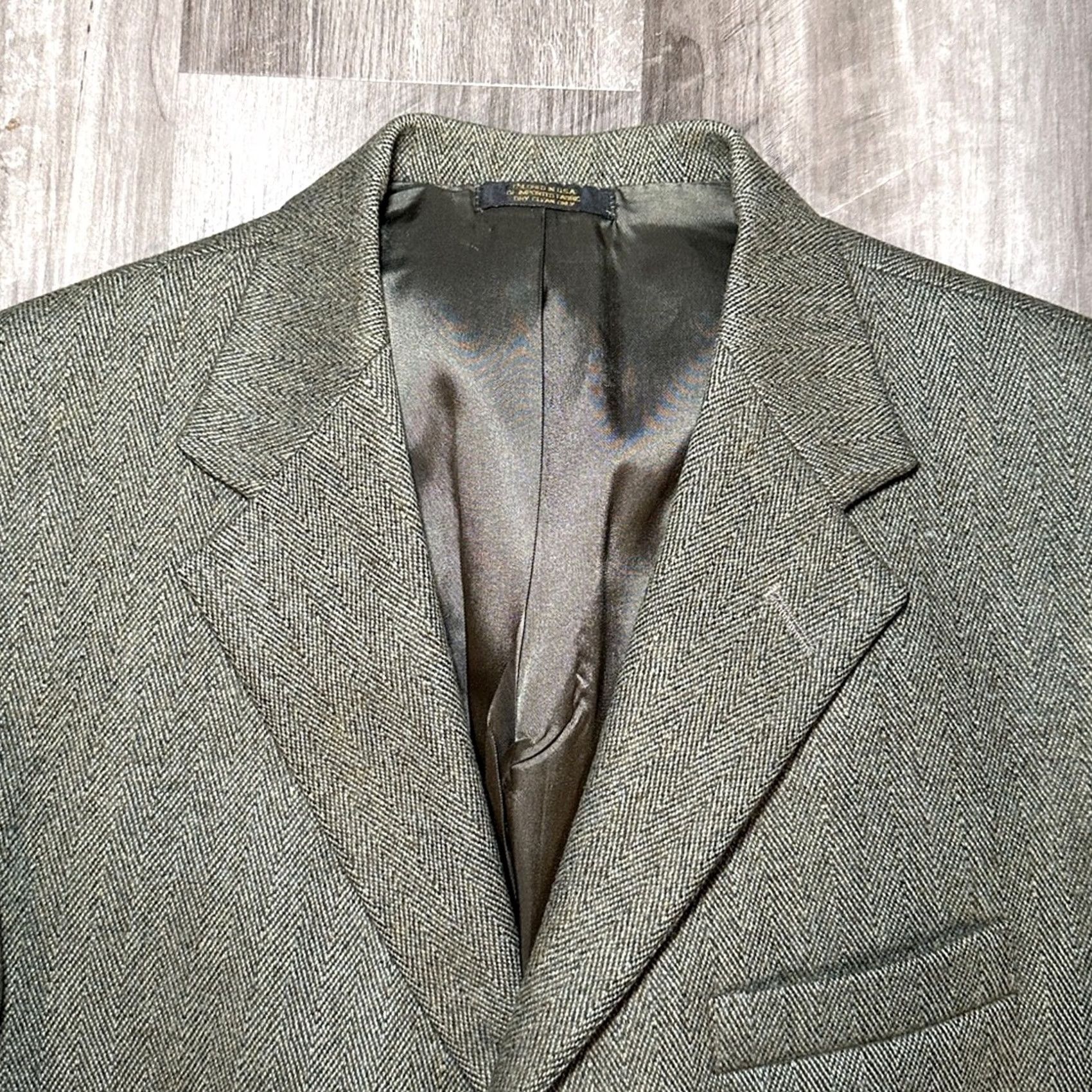 Orvis Orvis Blazer Men 42R Olive Herringbone Heavy Tweed Wool 2 Piece Buttoned Blazer - 42R Size 42R - 4 Thumbnail