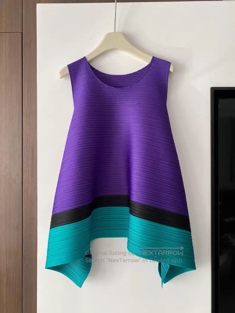 Issey Miyake Issey Miyake Purple Green Color Block Horizontal Stripe Ve Size L / US 10 / IT 46 - 1 Thumbnail