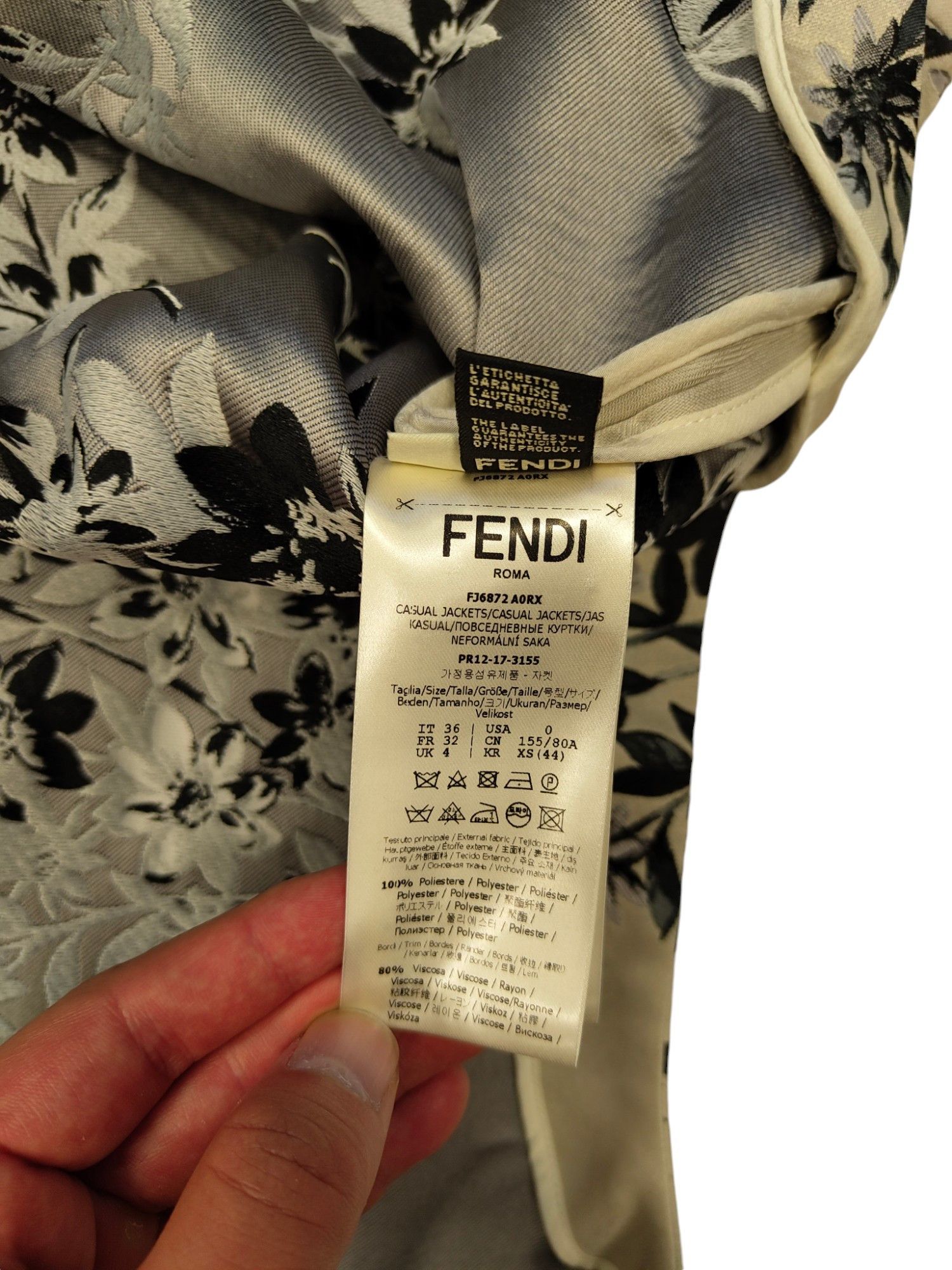 Fendi Beige And Black Floral Print Zip Up Jacket Size XS / US 0-2 / IT 36-38 - 8 Thumbnail