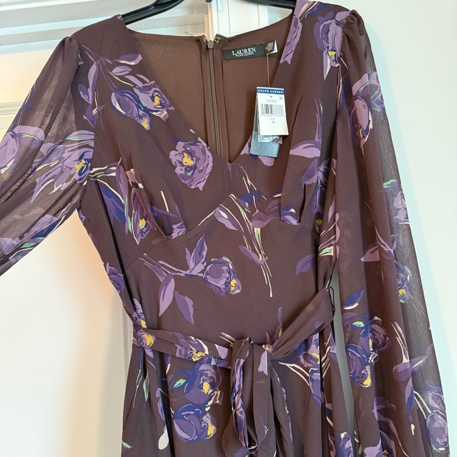 Lauren Ralph Lauren Elegant Brown and Purple Floral Ralph Lauren Dress Size XL / US 12-14 / IT 48-50 - 1 Thumbnail