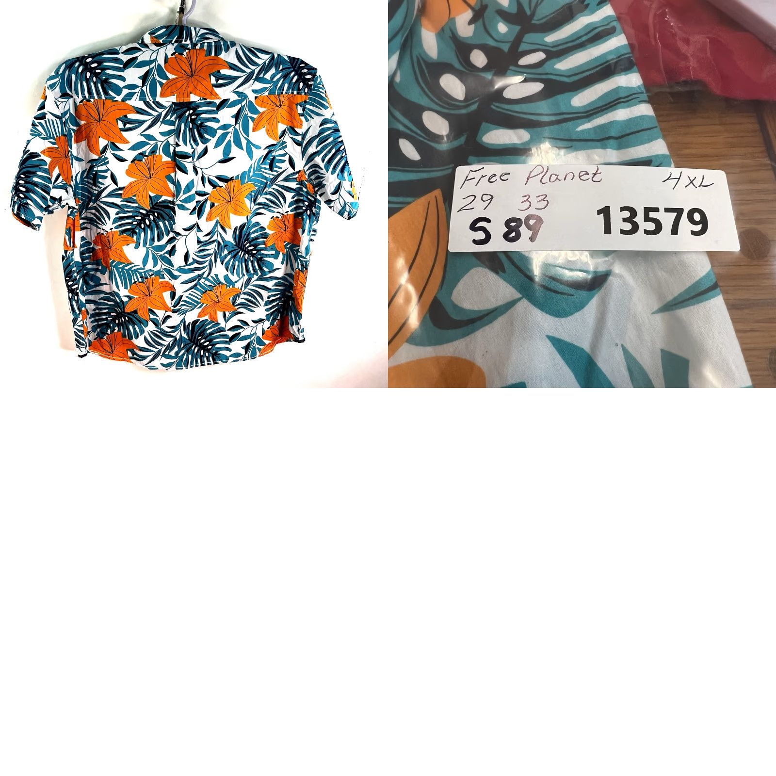 Vintage Free Planet Hawaiian Floral Button-Up Shirt Mens 4XL Teal/Orange Casual Summer Size US XXL / EU 58 / 5 - 8 Thumbnail