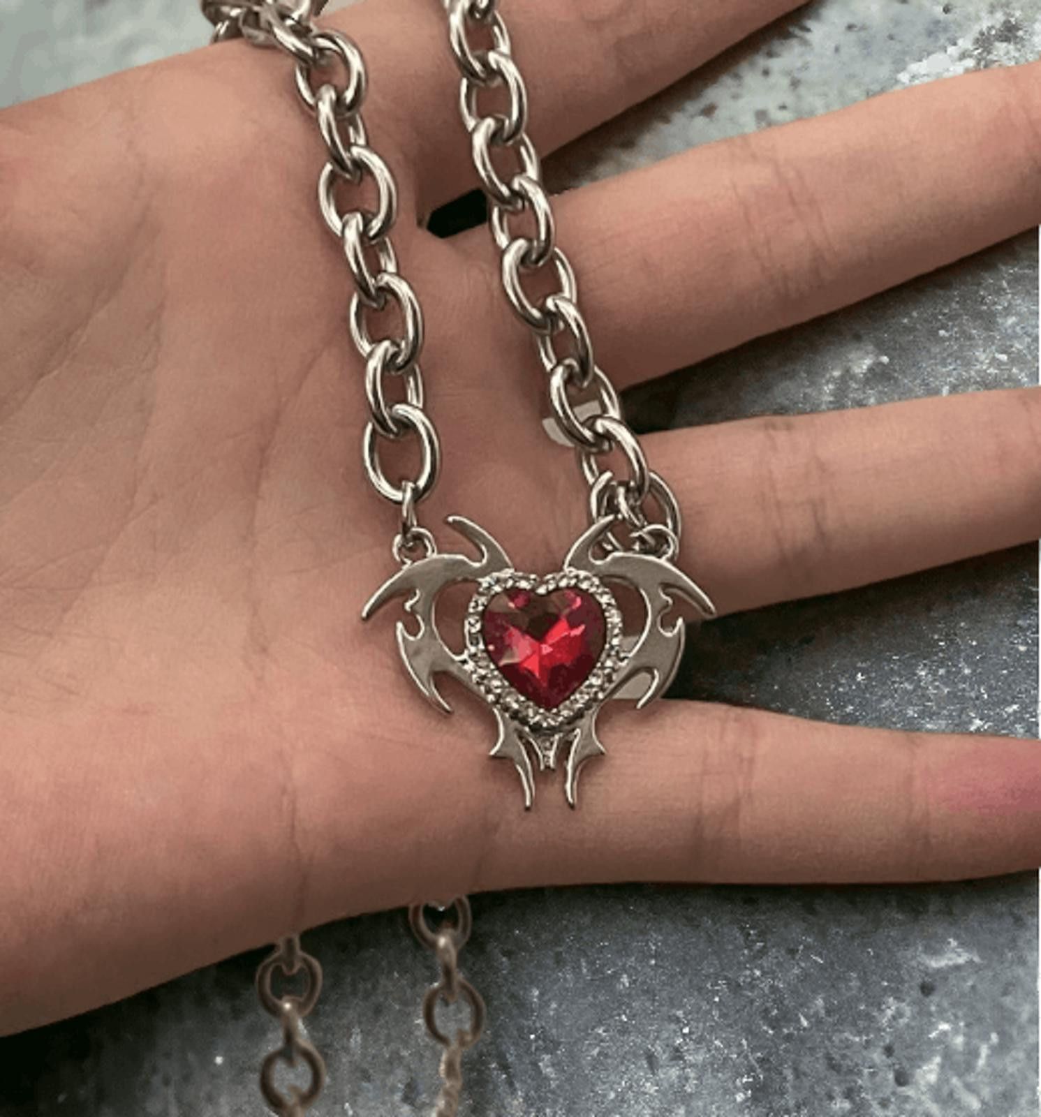 Jewelry y2k Grunge Burning Red Glass Necklace Size ONE SIZE - 6 Thumbnail