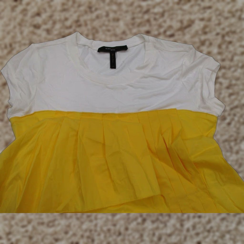BCBG maxazria Dress Women XS Petite Cotton Ruffled Yellow Tiered
