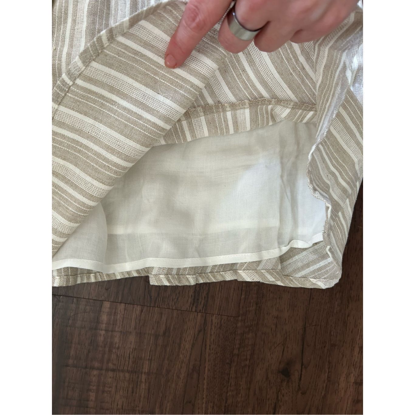 Raw State ALTAR'D STATE White Tan Stripe Ruffle Button Mini Skirt, Siz Size 34" / US 12 / IT 48 - 5 Thumbnail