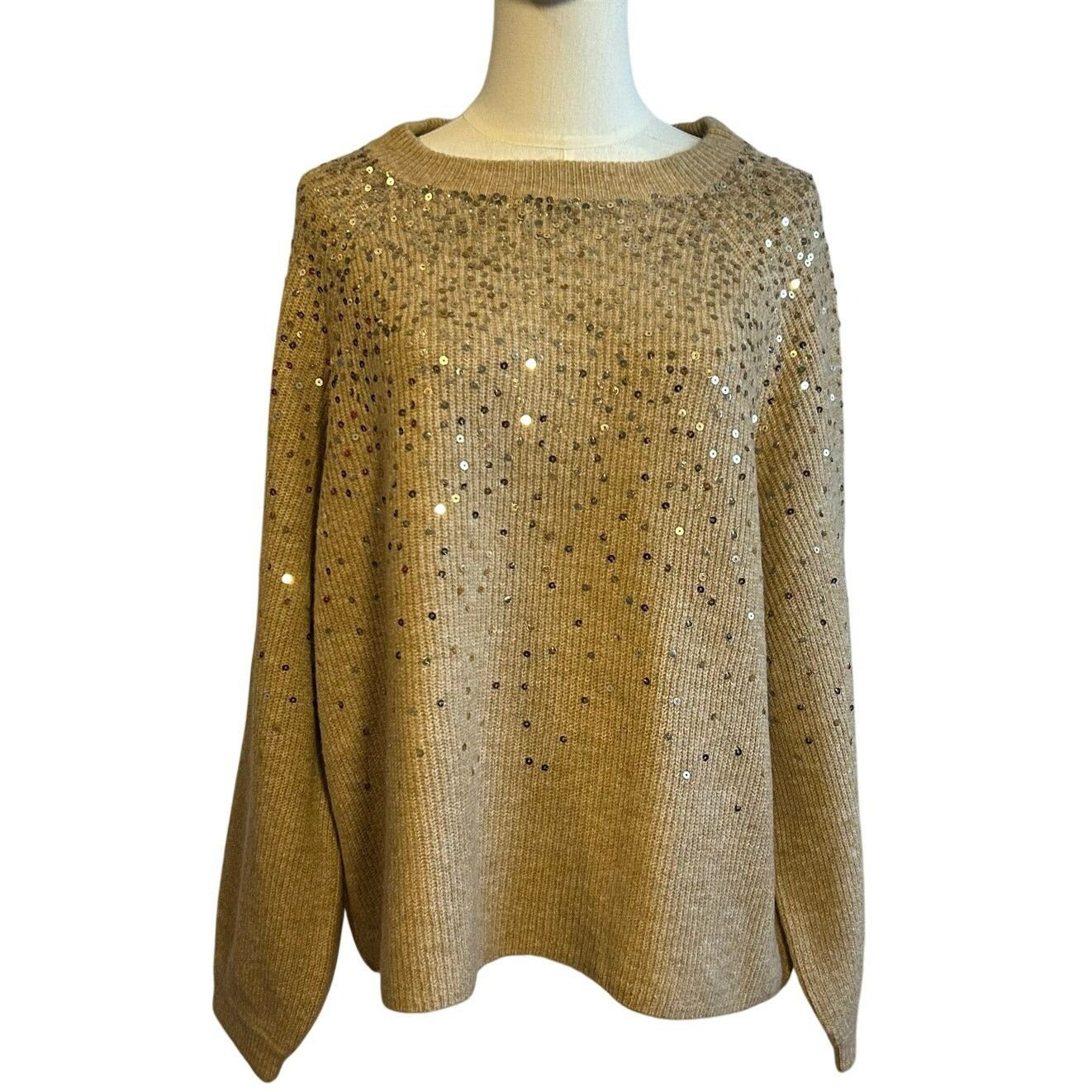 Vince Camuto Vince Camuto Sequin Raglan Pullover Sweater NWT Camel L Size L / US 10 / IT 46 - 1 Thumbnail