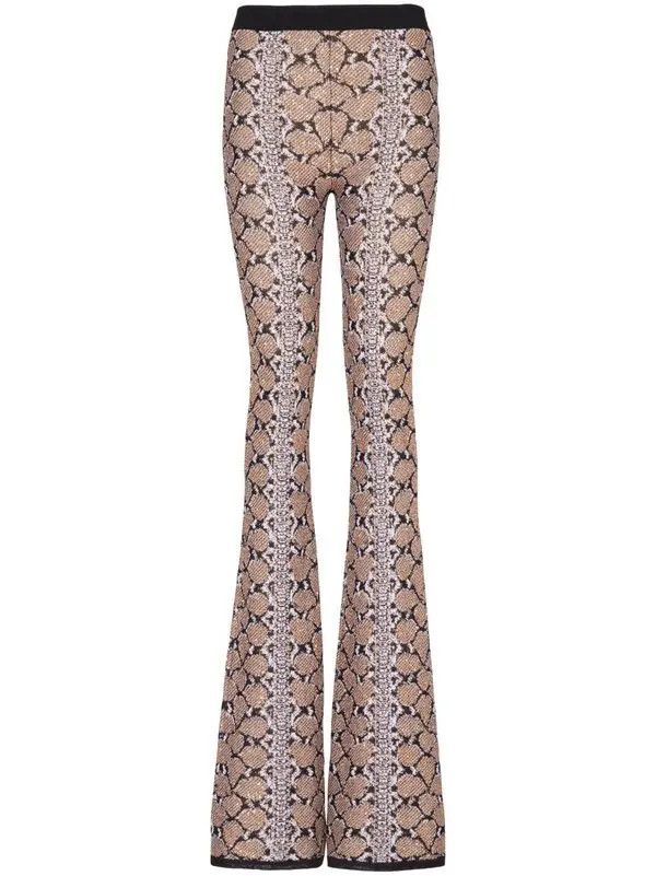 Balmain o1s1wg110825 Python Jacquard Bootcut Trousers in Brown Size 26" / US 2 / IT 38 - 1 Thumbnail