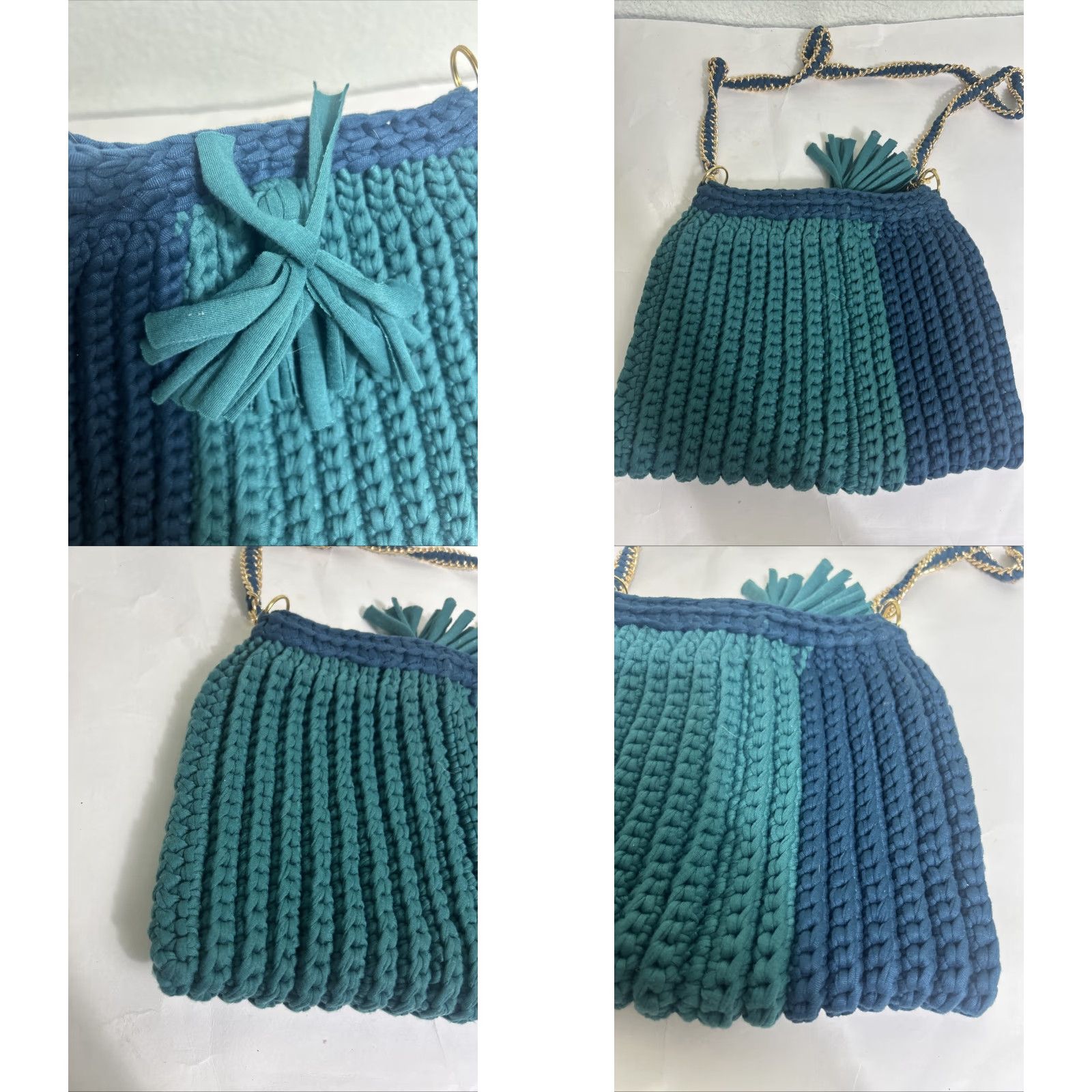 J Brand Salted Brand Knit Shoulder Bag Teal 10.5x8x1 Small Women Cotton Knit Shoulder Bag Teal Green Size ONE SIZE - 8 Thumbnail