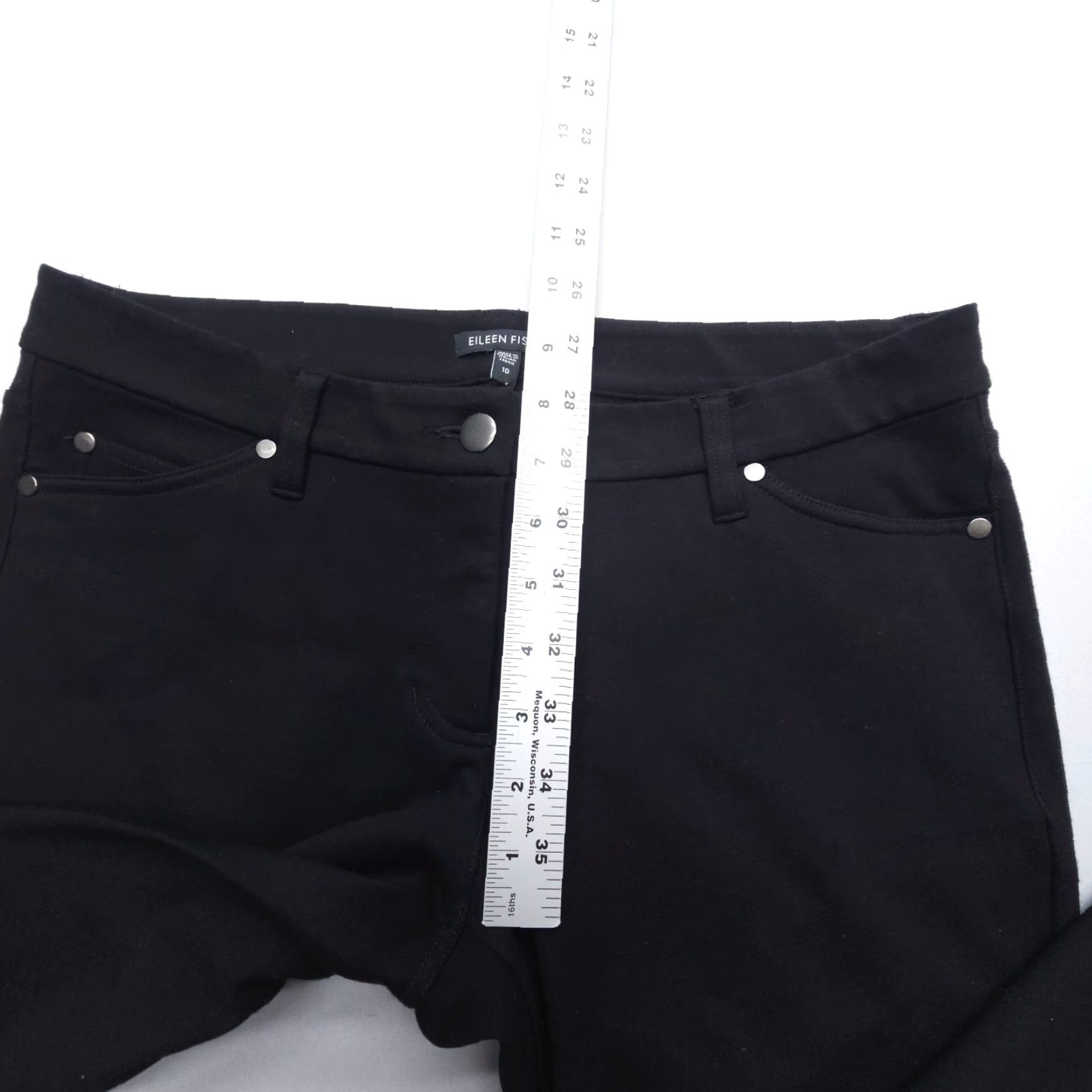 Eileen Fisher Eileen Fisher Stretch Slim Ponte Pants Black 10 Womens Slim Straight Non Vintage Easy Care Ponte Knit Regular Rise Flat Front Button 31 In Inseam Size 32" / US 10 / IT 46 - 5 Thumbnail