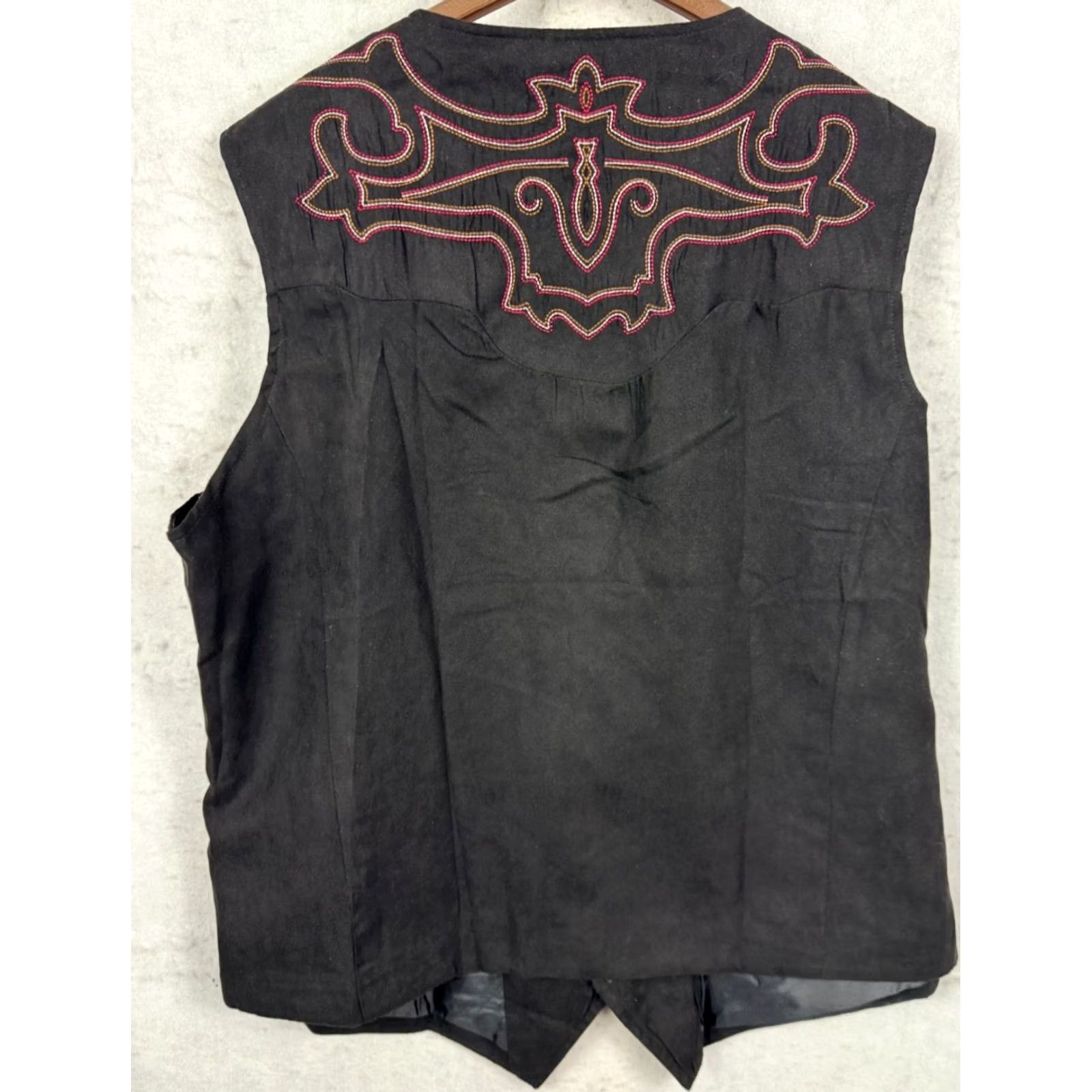 Vintage Coofandy Vest Mens XXL Black Embroidered Snap Button Up Stitched Lined Western Size US XXL / EU 58 / 5 - 6 Thumbnail