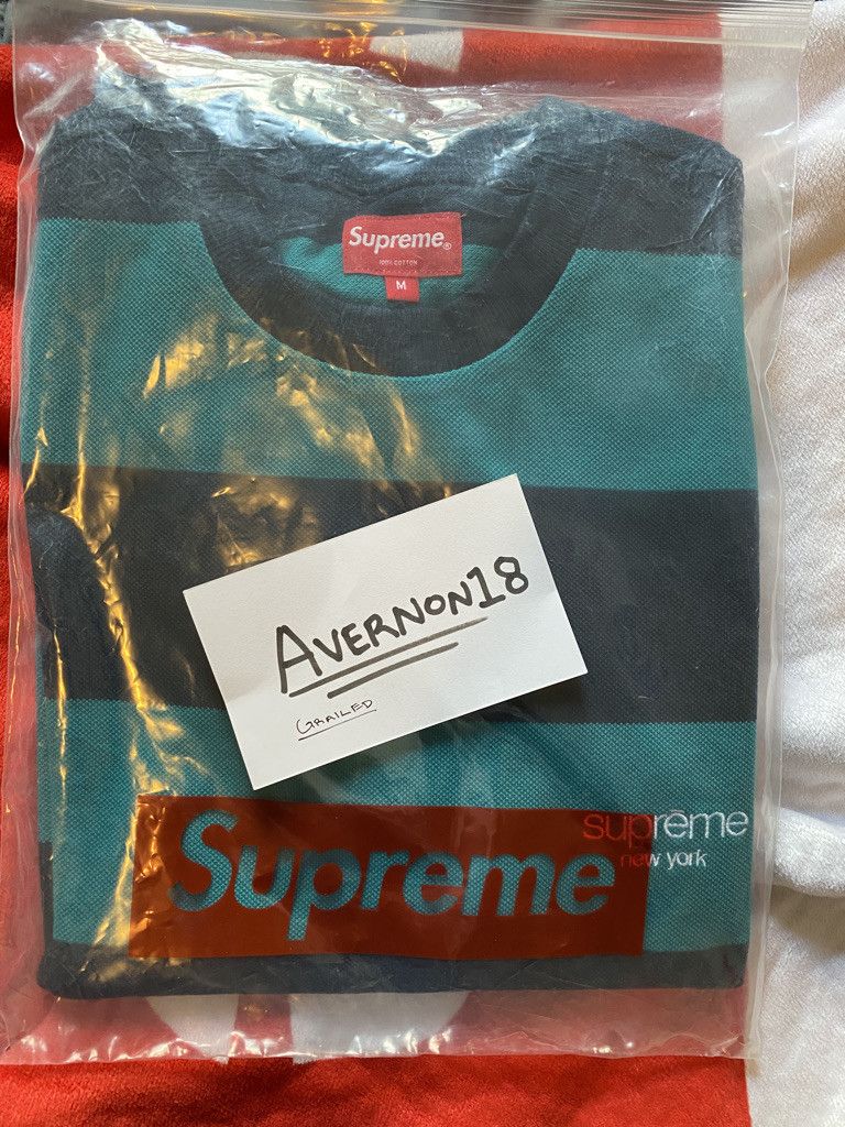Supreme Supreme Striped Pique Crewneck Navy - M Size US M / EU 48-50 / 2 - 2 Thumbnail