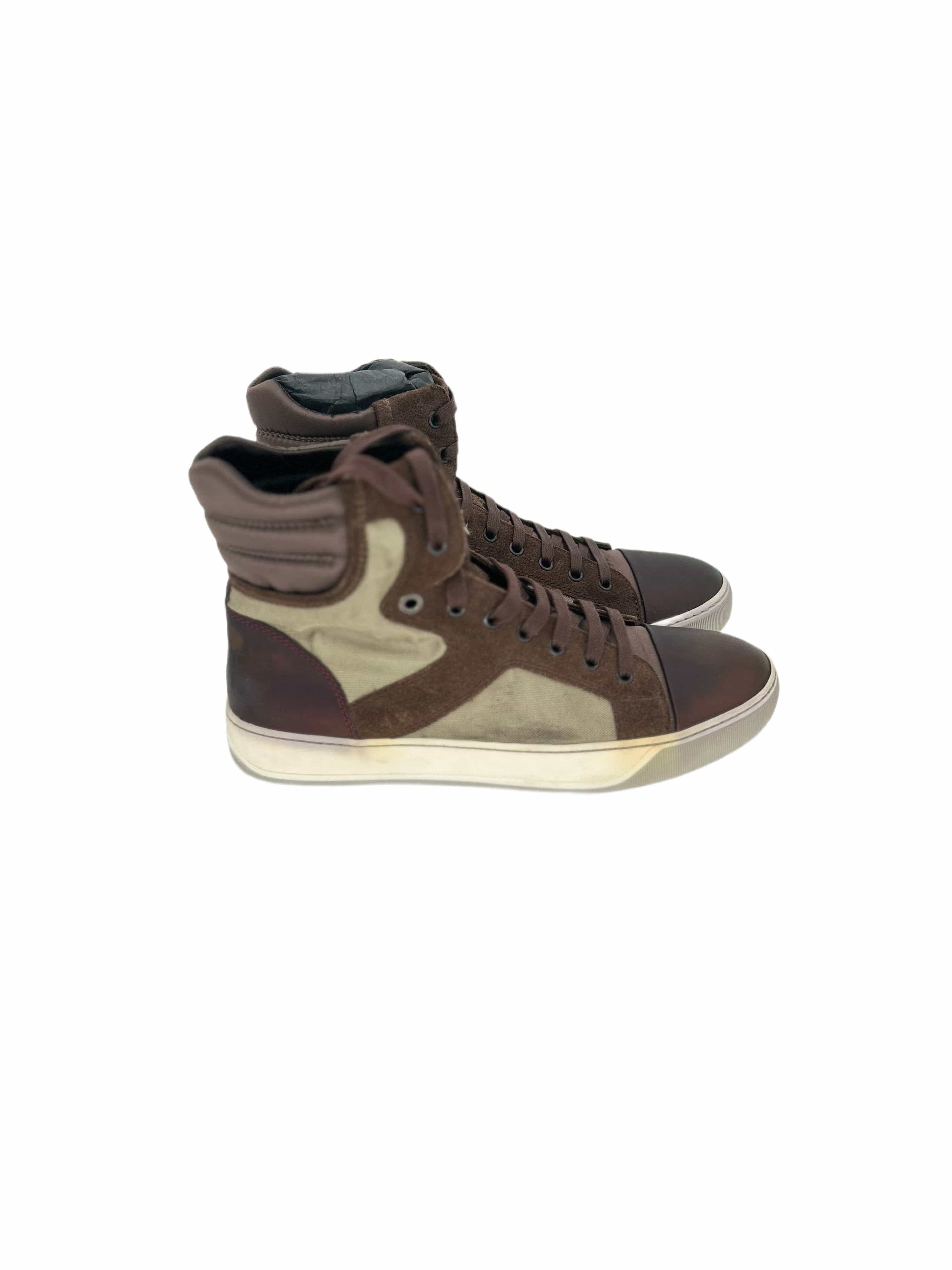 Lanvin Lanvin Brown Mix Fabric Hi Top Sneaker Size US 6 / EU 39 - 2 Thumbnail