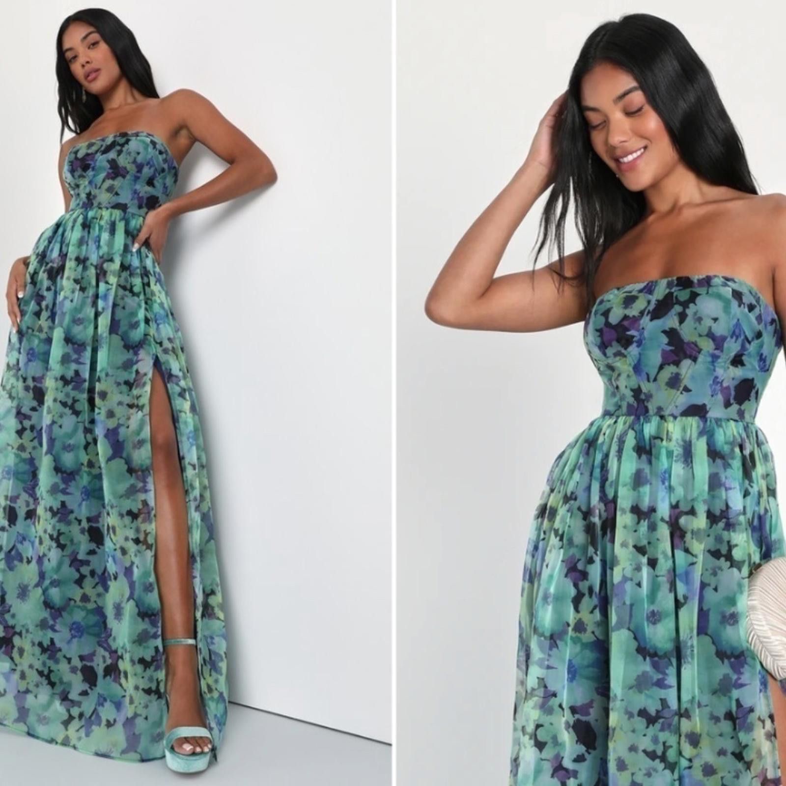 Lulus LULU's Floral Sexy Flowy Prom Wedding Chic Bustier Dress Size XL / US 12-14 / IT 48-50 - 1 Thumbnail