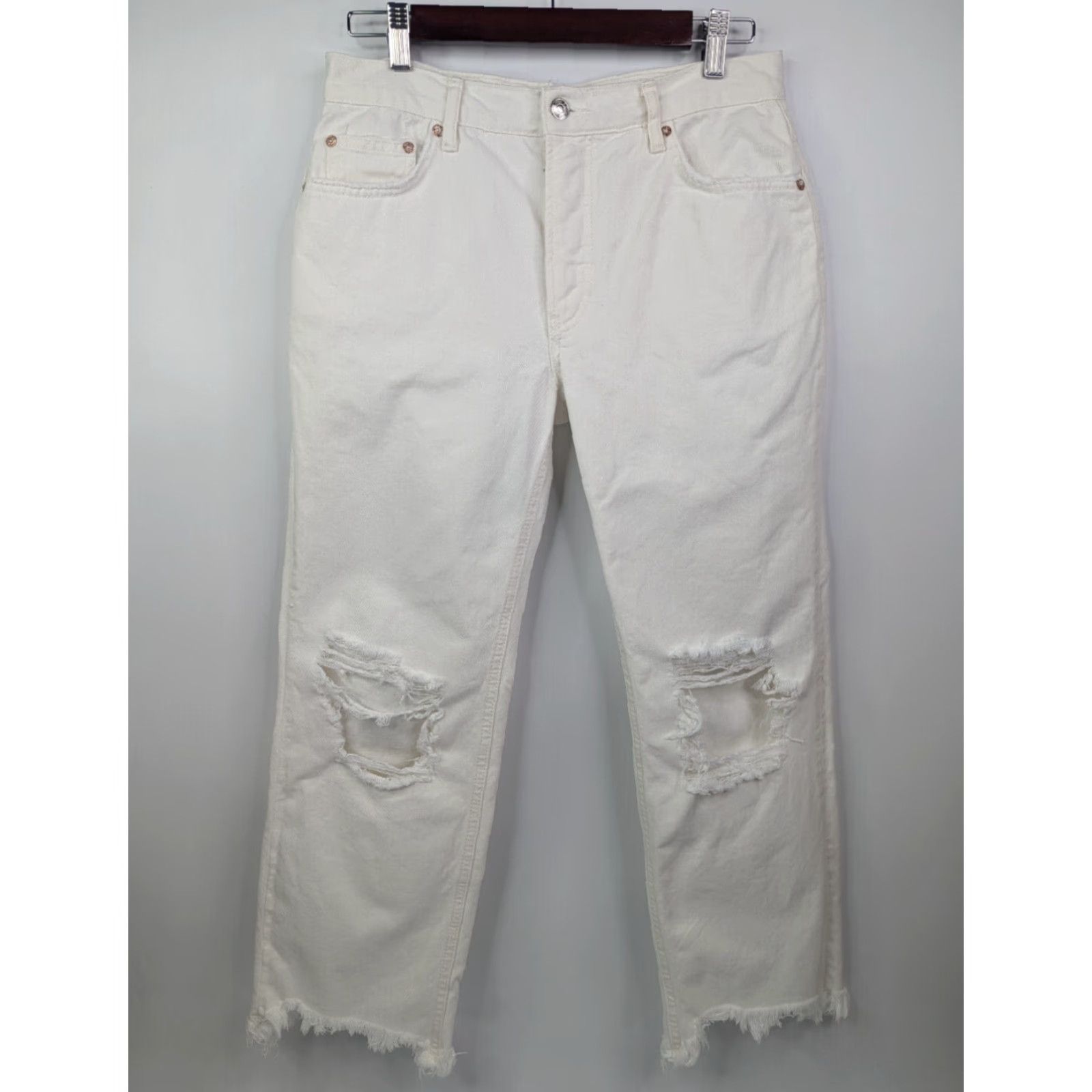 Free People Free People X We The Free 27 Maggie Mid Rise Straight Jeans Raw Hem Optic White Womens Jeans 27 Modern Classic Straight OB1160849 Size 27" / US 4 / IT 40 - 2 Thumbnail