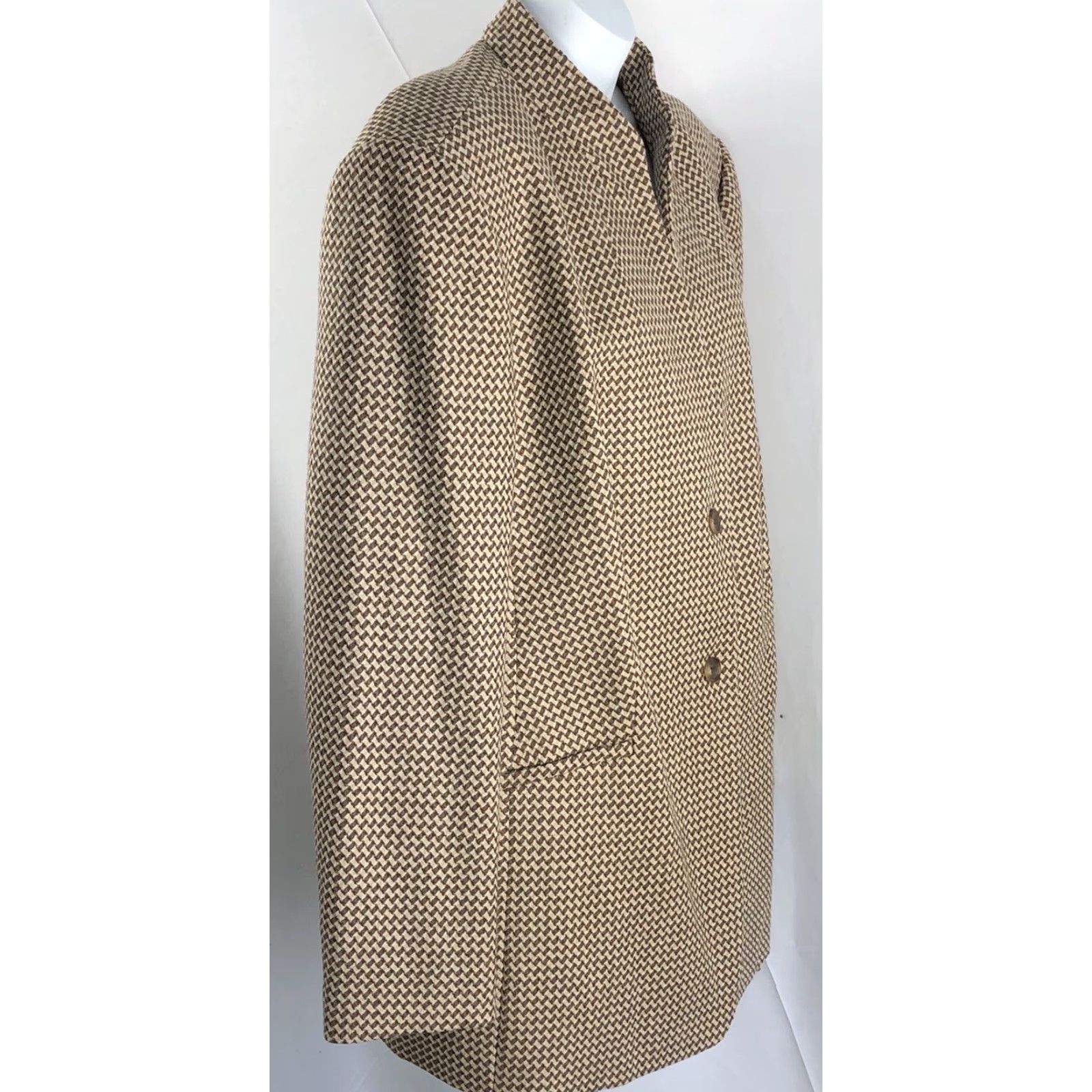 Talbots Talbots Blazer Jacket 100% Wool Brown Tan Basket Weave 18W 2-Button Mock Neck Geometric Lined Regular Plus Size Size XXL / US 16-18 / IT 52-54 - 2 Thumbnail