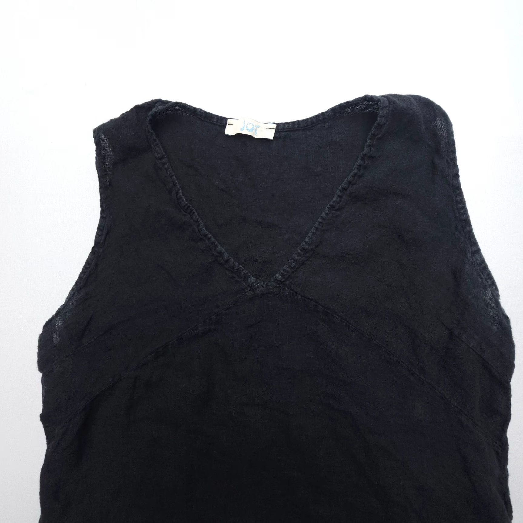 Vintage JOT Tunic Shirt Blouse Women One Size Black Linen Sleeveless V-Neck Knit Solid Made in Italy Size ONE SIZE - 6 Thumbnail
