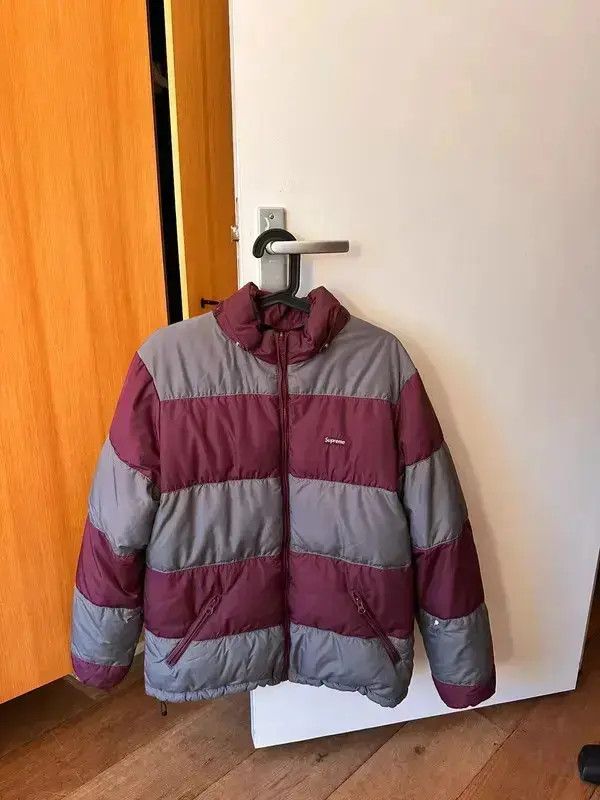 SUPREME Puffer Jacket Logo Striped Reversible Red MA631 Light Jackets