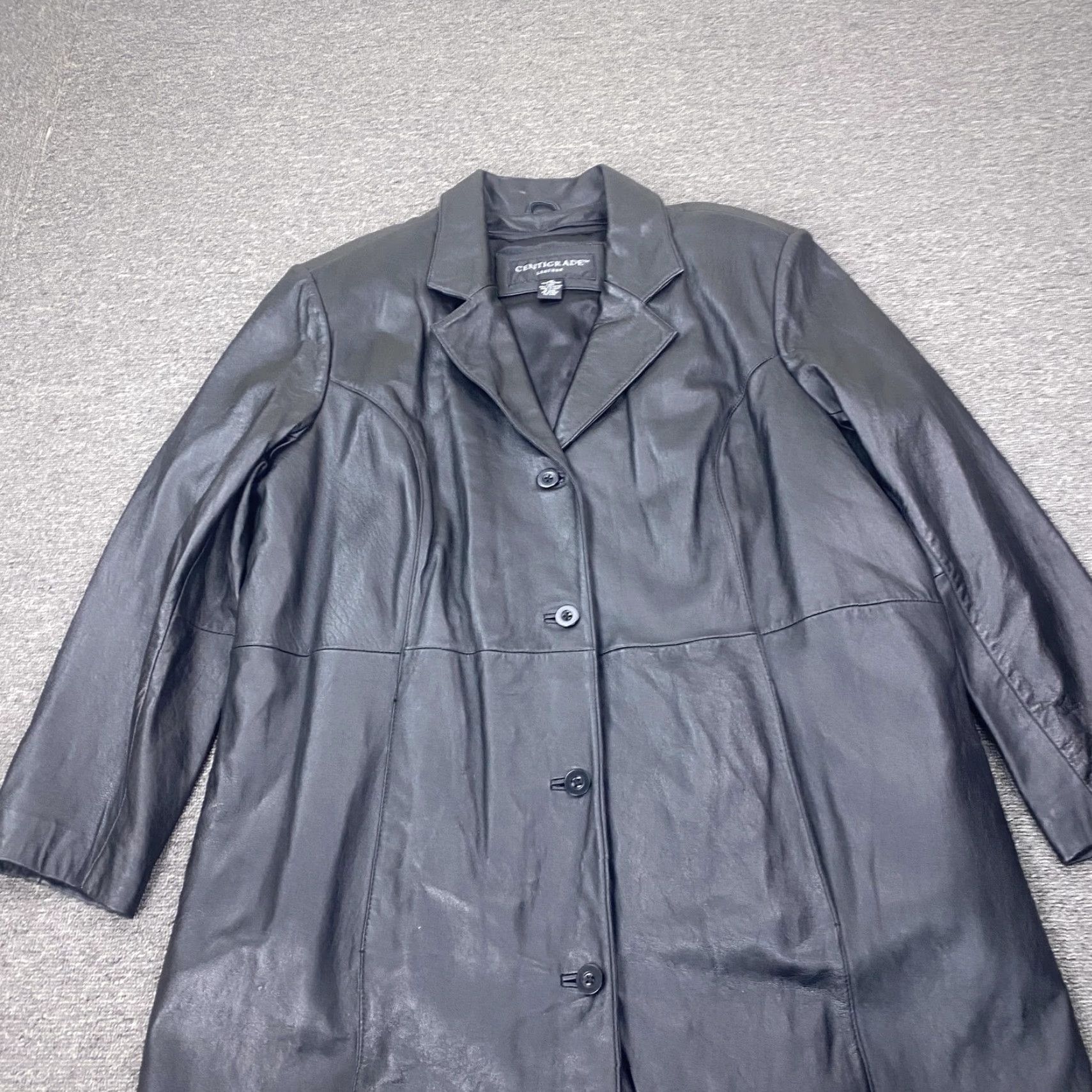 Vintage Centigrade Leather Coat Womens 1X Black Long Button Front Thermolite Lined Coat Size XL / US 12-14 / IT 48-50 - 2 Thumbnail
