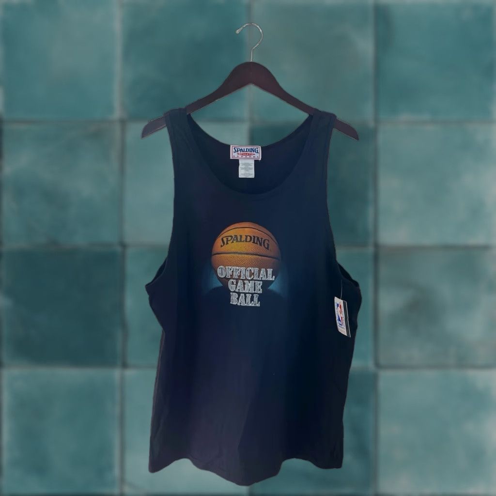 Spalding VINTAGE Spalding NBA Tank Shirt Mens L Black 90s Deadstock NWT Tank Top 100% Cotton Sleeveless Activewear Black 90s Mens Size US L / EU 52-54 / 3 - 1 Thumbnail