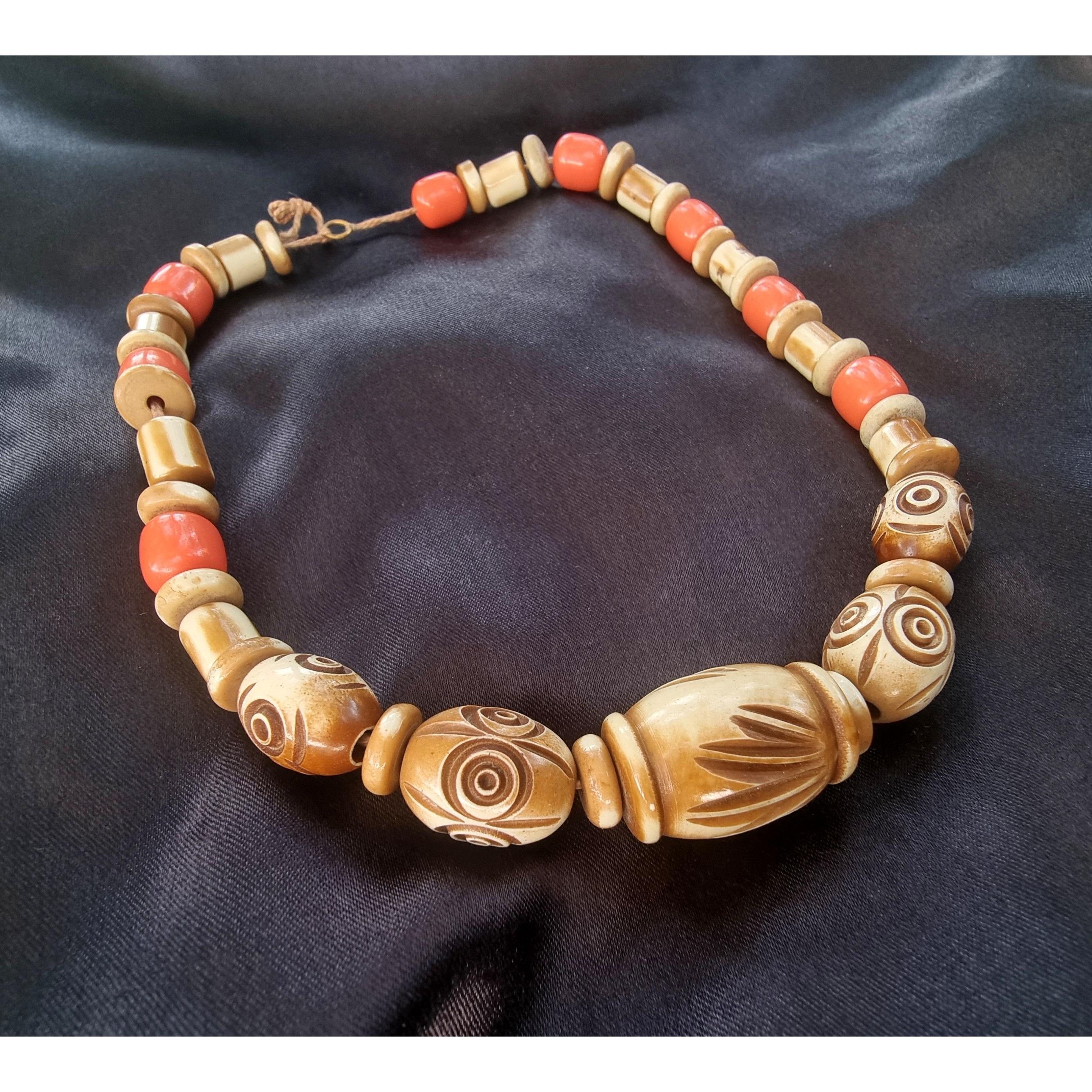 Other Vintage Wooden Celluloid 1980s Art Deco Orange Brown Beaded Size ONE SIZE - 3 Thumbnail
