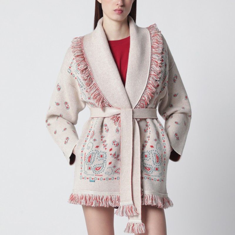 Alanui Alanui Beige/Coral Bandana Jacquard Cardigan Size M / US 6-8 / IT 42-44 - 1 Thumbnail