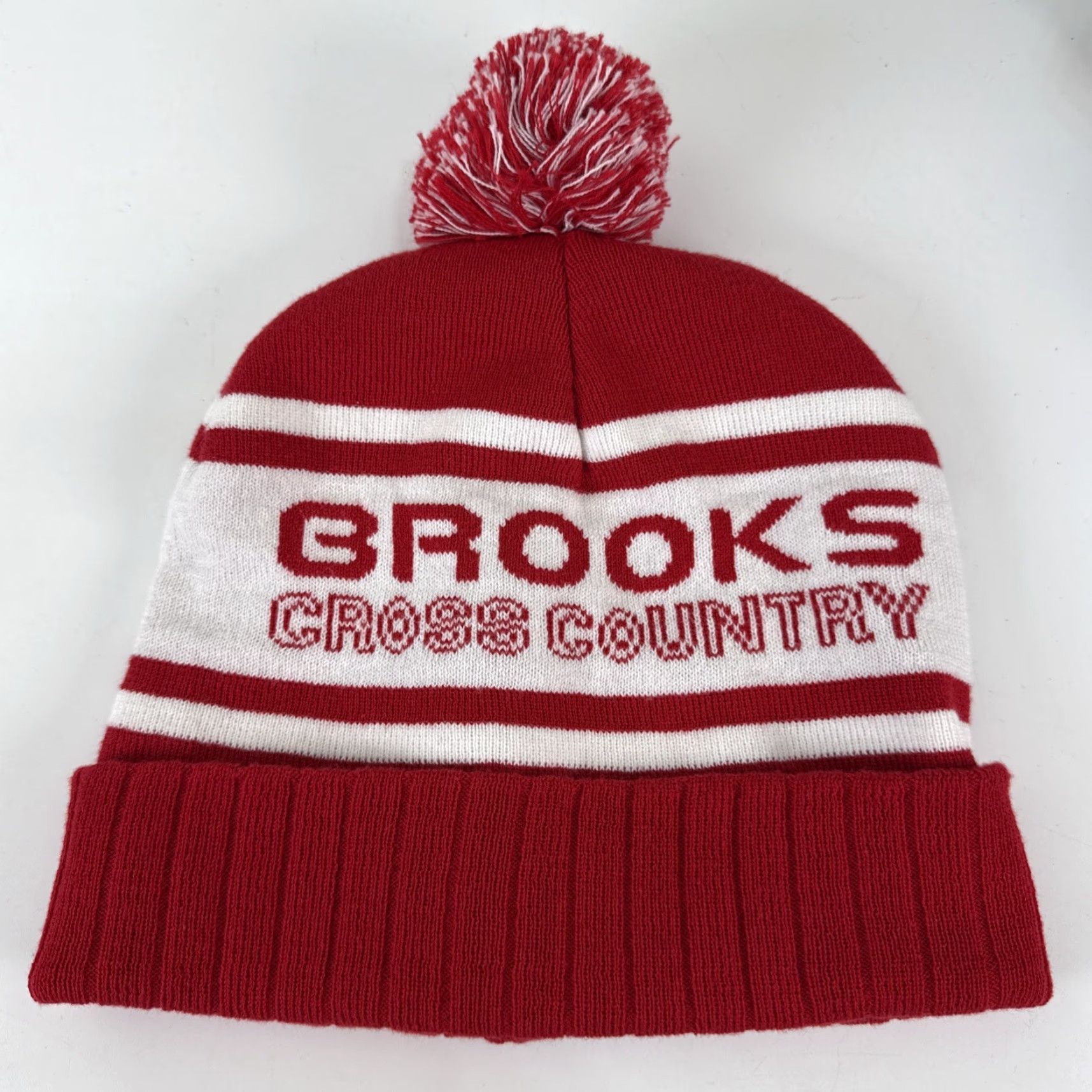Brooks Brooks Cross Country Running Pom Knit Beanie Hat Unisex Red White Logo Cuffed Size ONE SIZE - 7 Thumbnail
