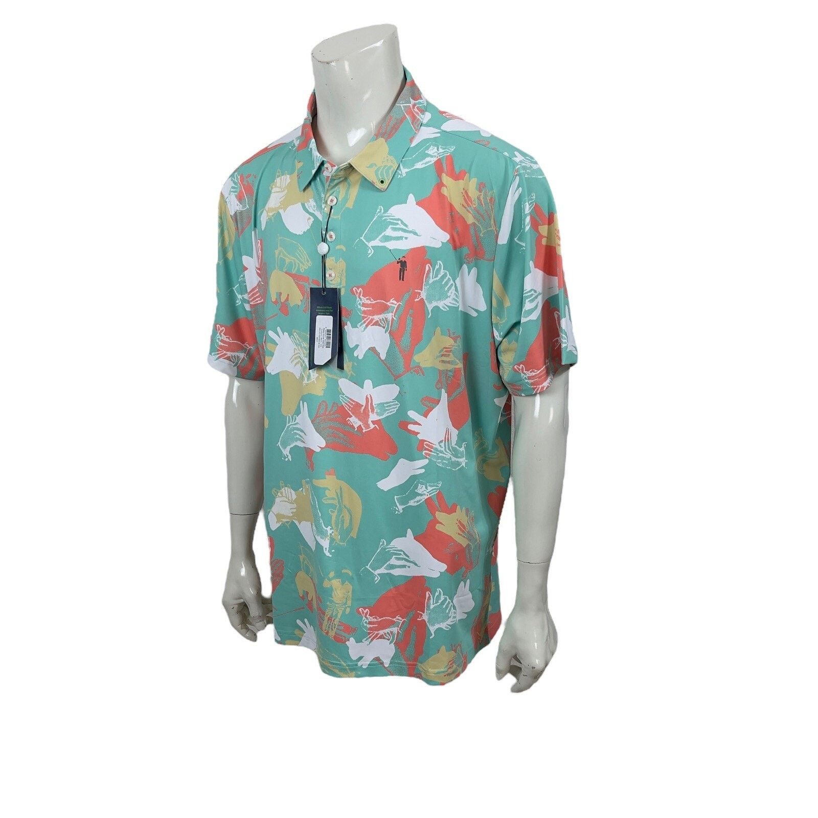Ashworth William Murray Retro Seafoam Happy Hands Golf Shirt Mens 2XL Size US XXL / EU 58 / 5 - 3 Thumbnail