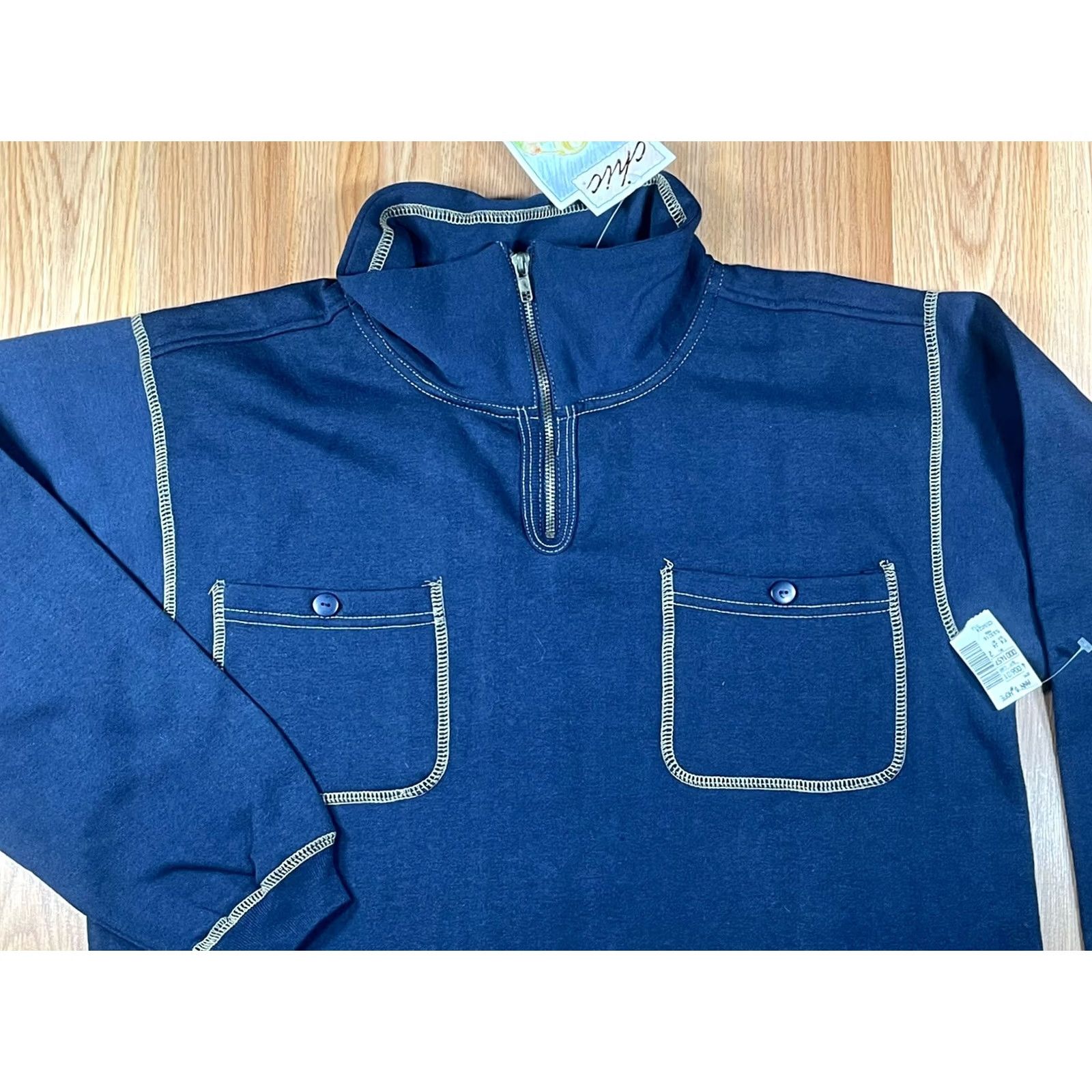 Vintage Chic Navy Blue Long Sleeve 1/4 Zip Pullover Sweater Mens M Cotton Polyester SHIRT Pullover Zipper Mens Size US M / EU 48-50 / 2 - 2 Thumbnail