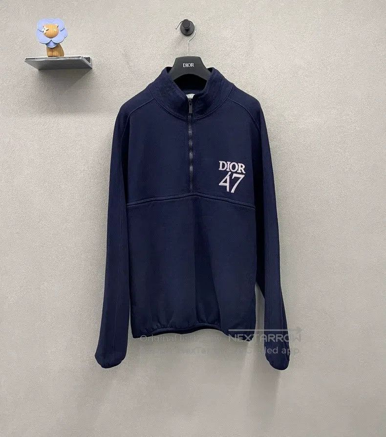 Dior Dior Dark blue embroidered 47 half-zipper sweatshirt Size US L / EU 52-54 / 3 - 1 Thumbnail