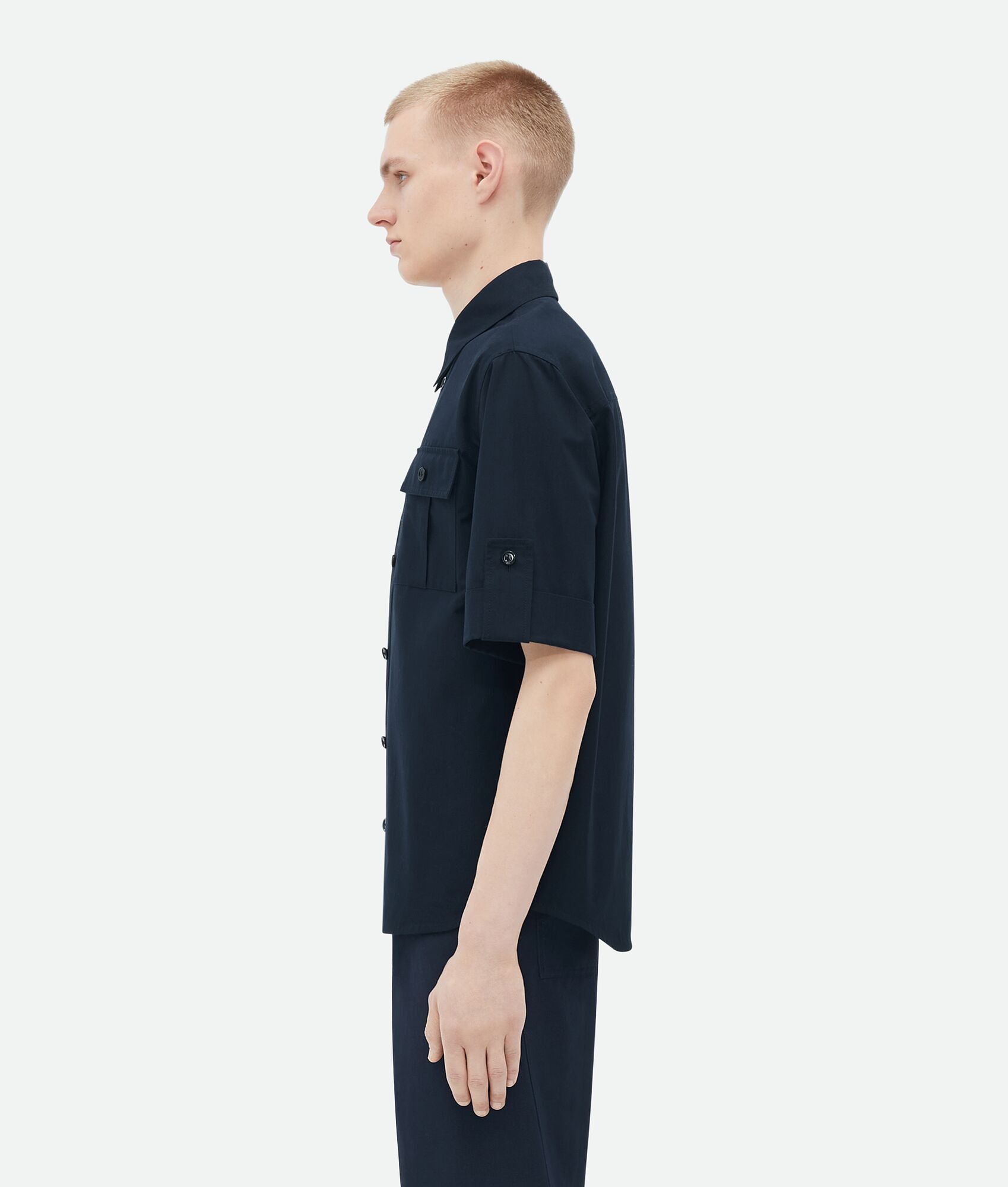 Bottega Veneta o1n1vont0625 Short-Sleeved Cotton Shirt in Abyss Size US M / EU 48-50 / 2 - 2 Thumbnail