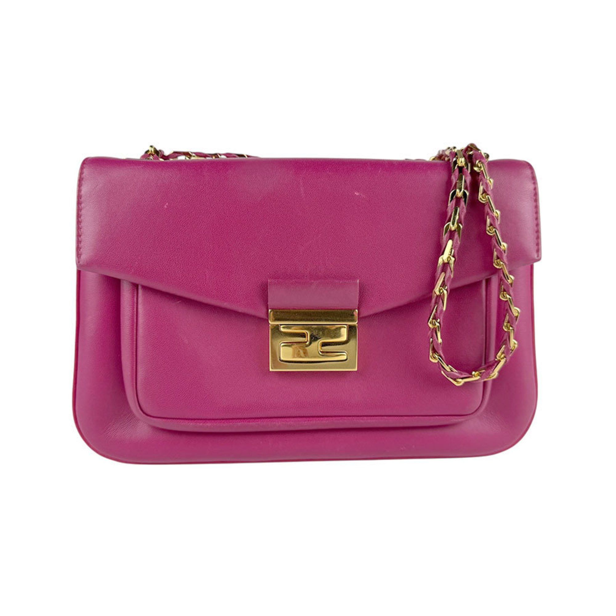 Fendi Shoulder Bag Leather Magenta Gold Women's 8Br677-P05 Z4838