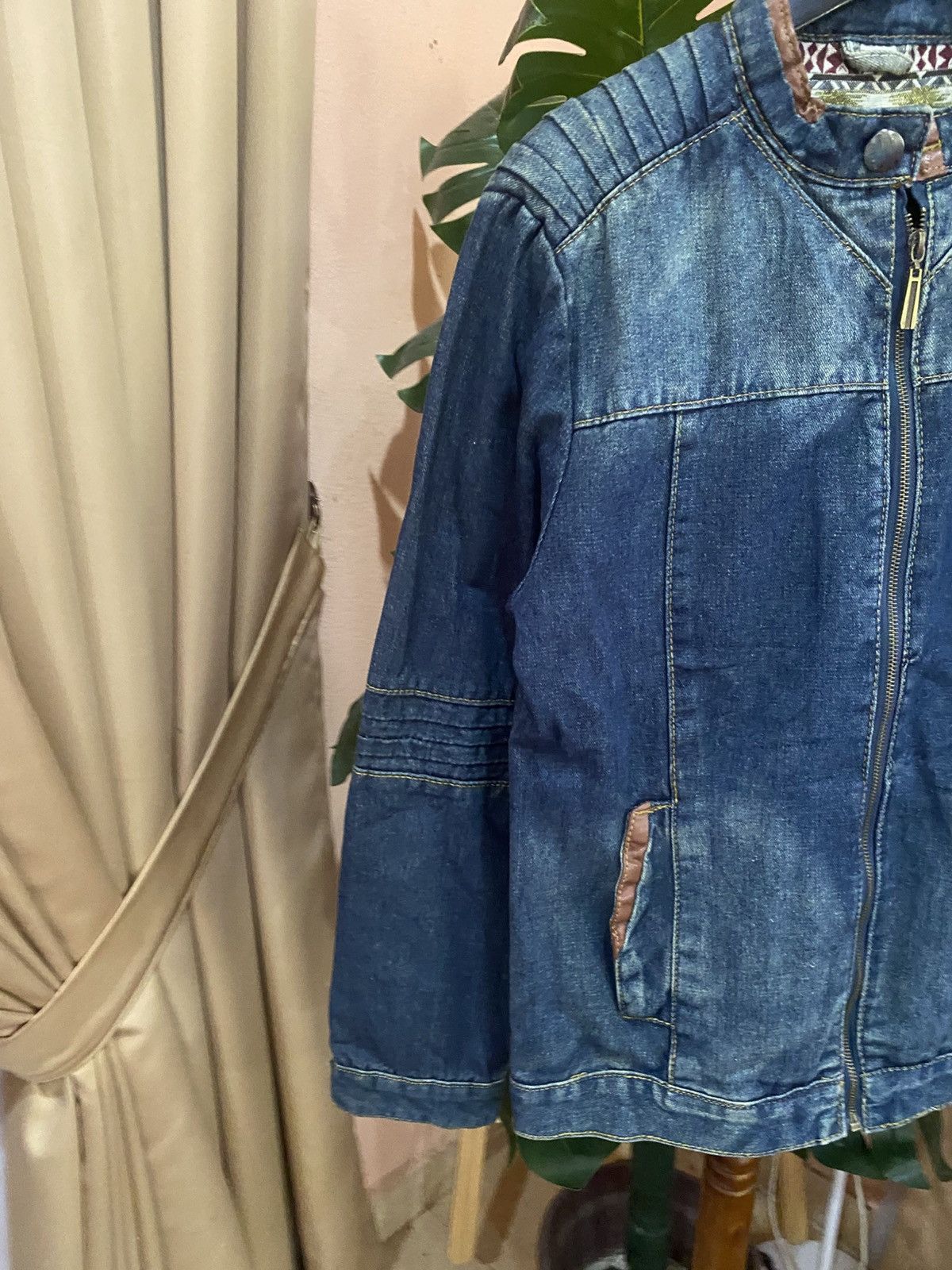 Other Vintage denim biker-style zip jacket with brown leather trim Size US M / EU 48-50 / 2 - 5 Thumbnail