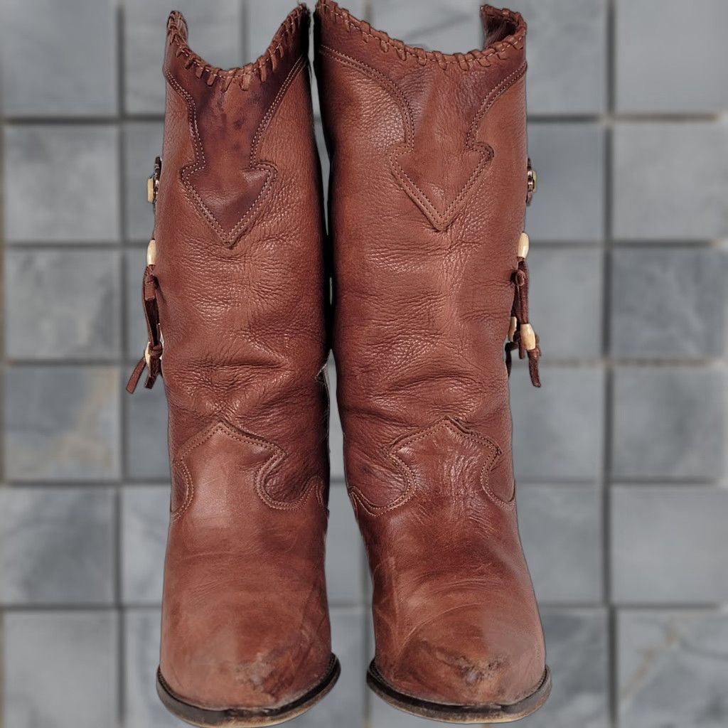 Vintage ZODIAC Women's Brown Boots Size 6 M Boots Western Mid-Calf Leather Lined Block Heel Casual Winter Fall Spring M Womens Size US 6 / IT 36 - 1 Thumbnail