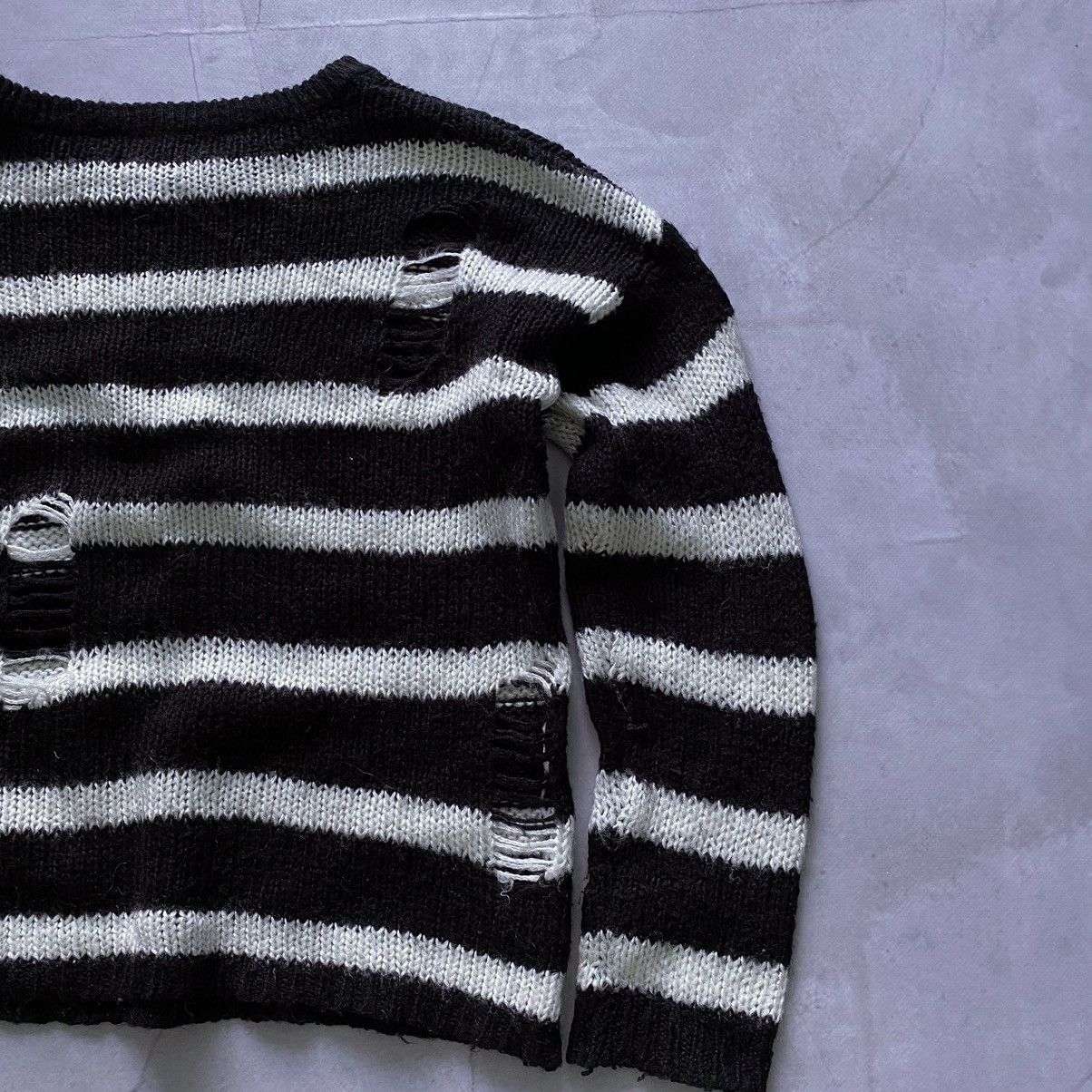 If Six Was Nine × Le Grande Bleu (L.G.B.) Distressed Junya Watanabe Style Striped Knit Sweater LGB Size US S / EU 44-46 / 1 - 7 Thumbnail