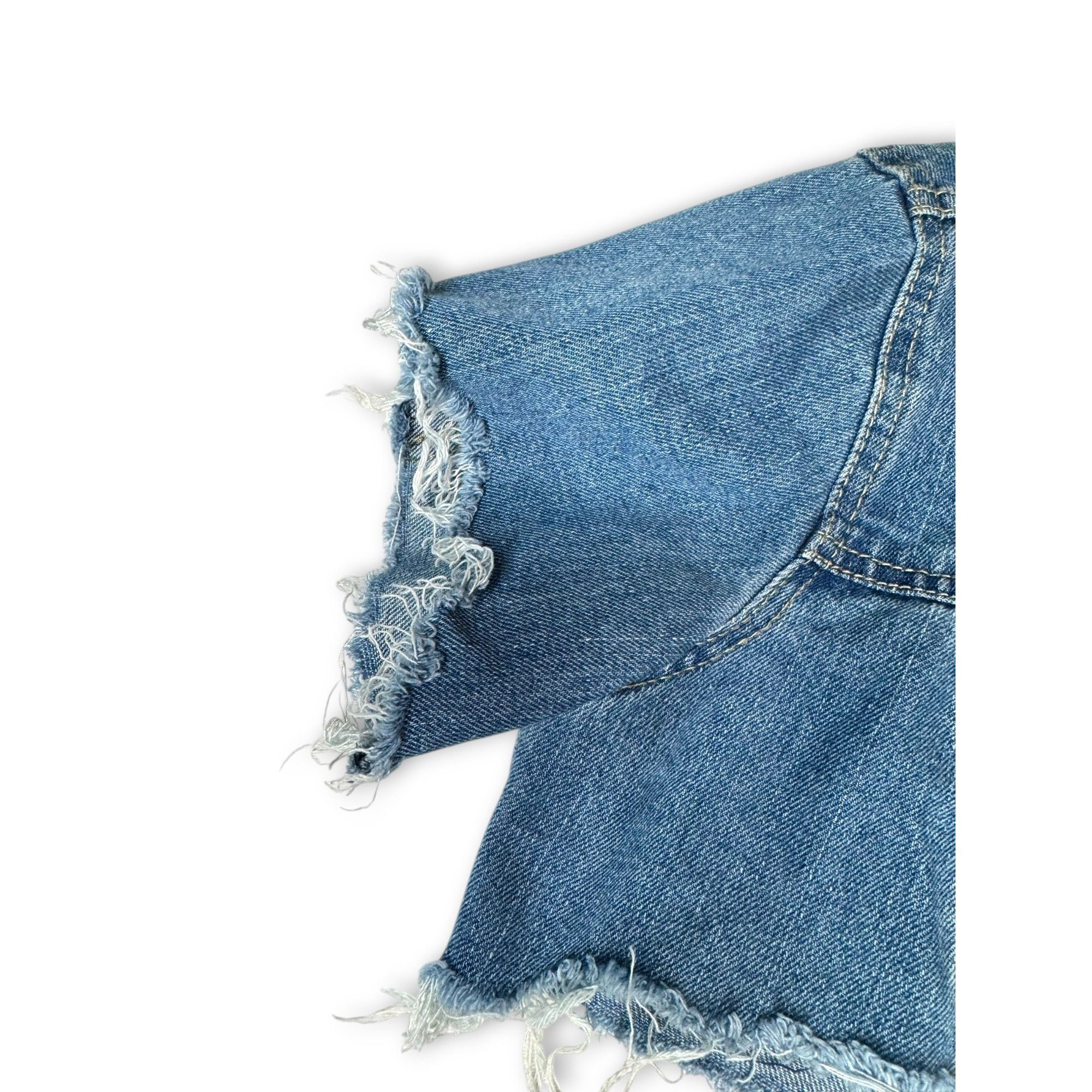 Almost Famous Crave Fame Denim Crop Jacket Distressed Hem Lace-Up Back Siz Size S / US 4 / IT 40 - 5 Thumbnail