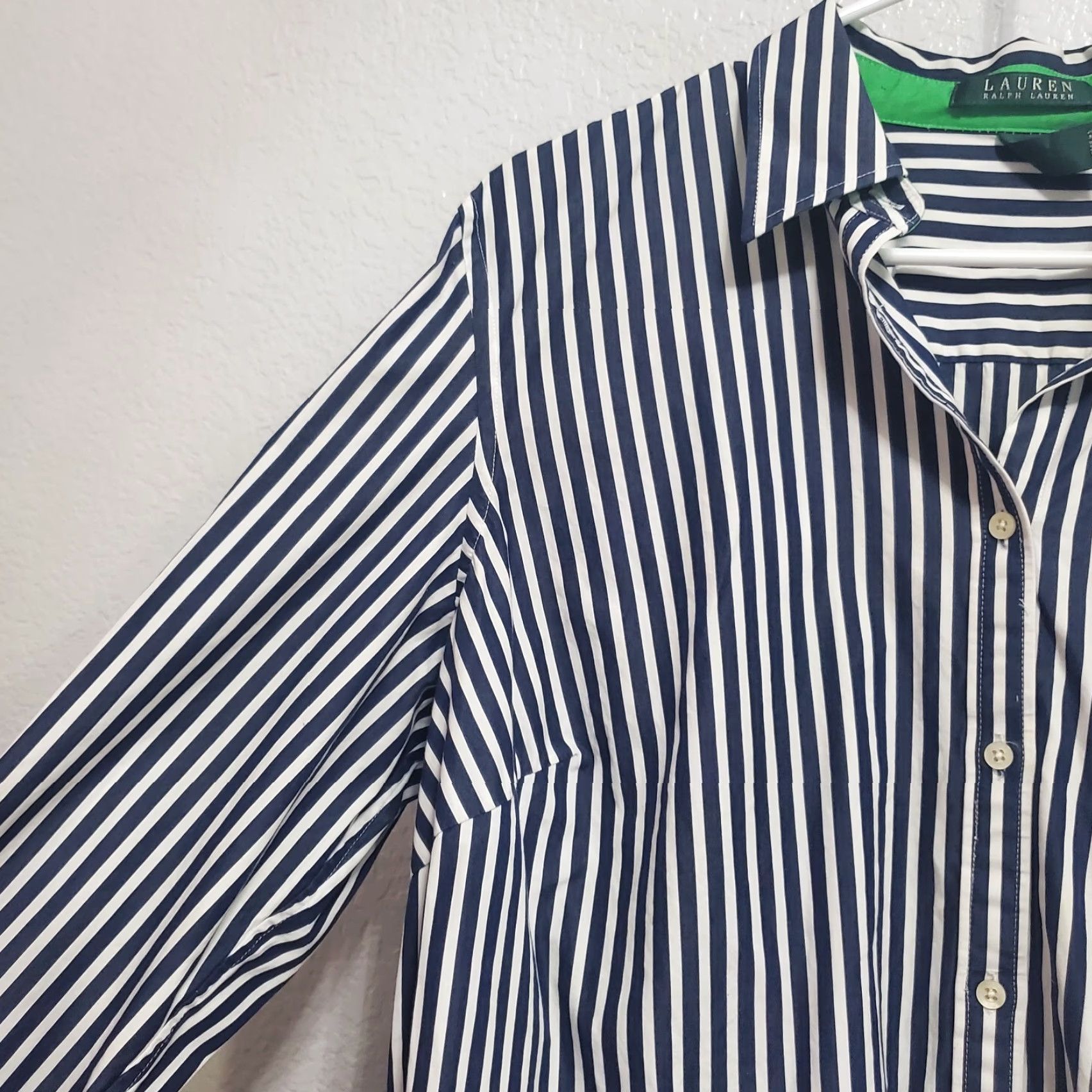 Ralph Lauren VINTAGE Lauren Ralph Lauren Top Women 1X Blue Striped Button Front 3/4 Sleeve Nautical Size XL / US 12-14 / IT 48-50 - 6 Thumbnail