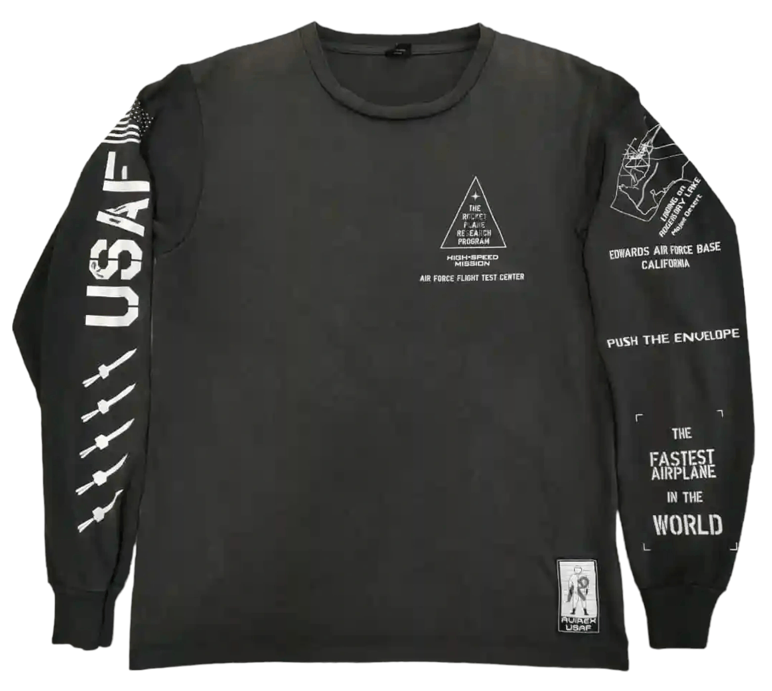 image of Avirex Sun Faded Long Sleeve T in Black, Men's (Size Medium)