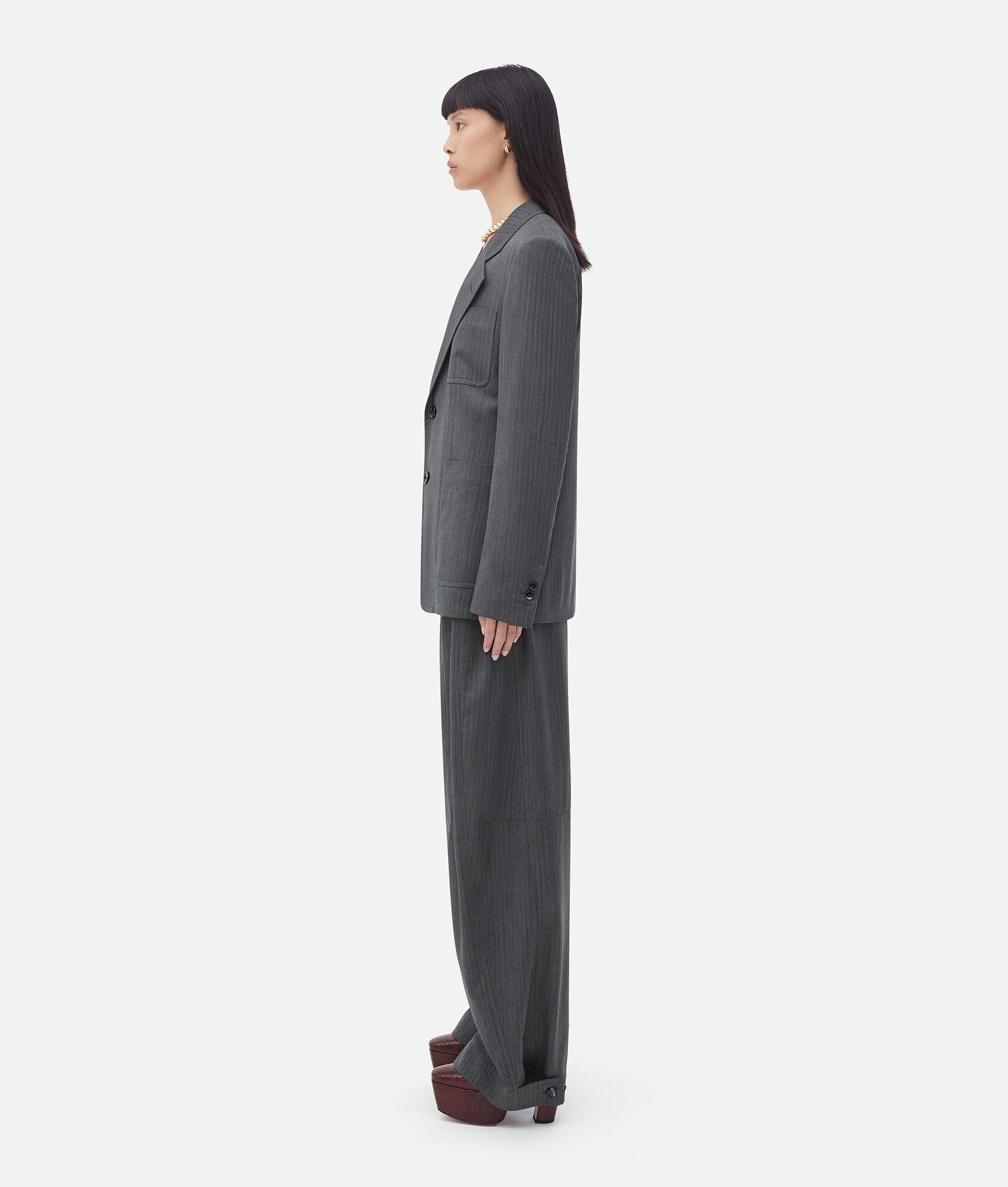 Bottega Veneta o1n1vont0325 Light Wool Chevron Jacket in Grey/Black Size XS / US 0-2 / IT 36-38 - 2 Thumbnail