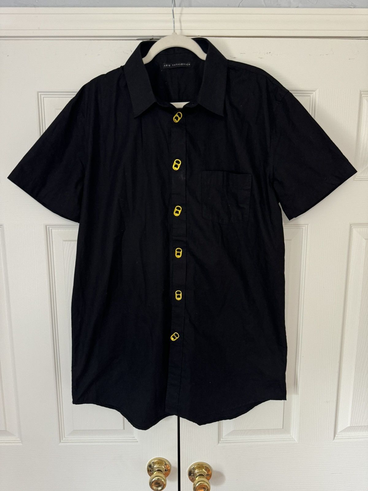 image of Aris Tatalovich Oversized Soda Tab Shirt (Yellow) in Black/Yellow, Men's (Size XL)