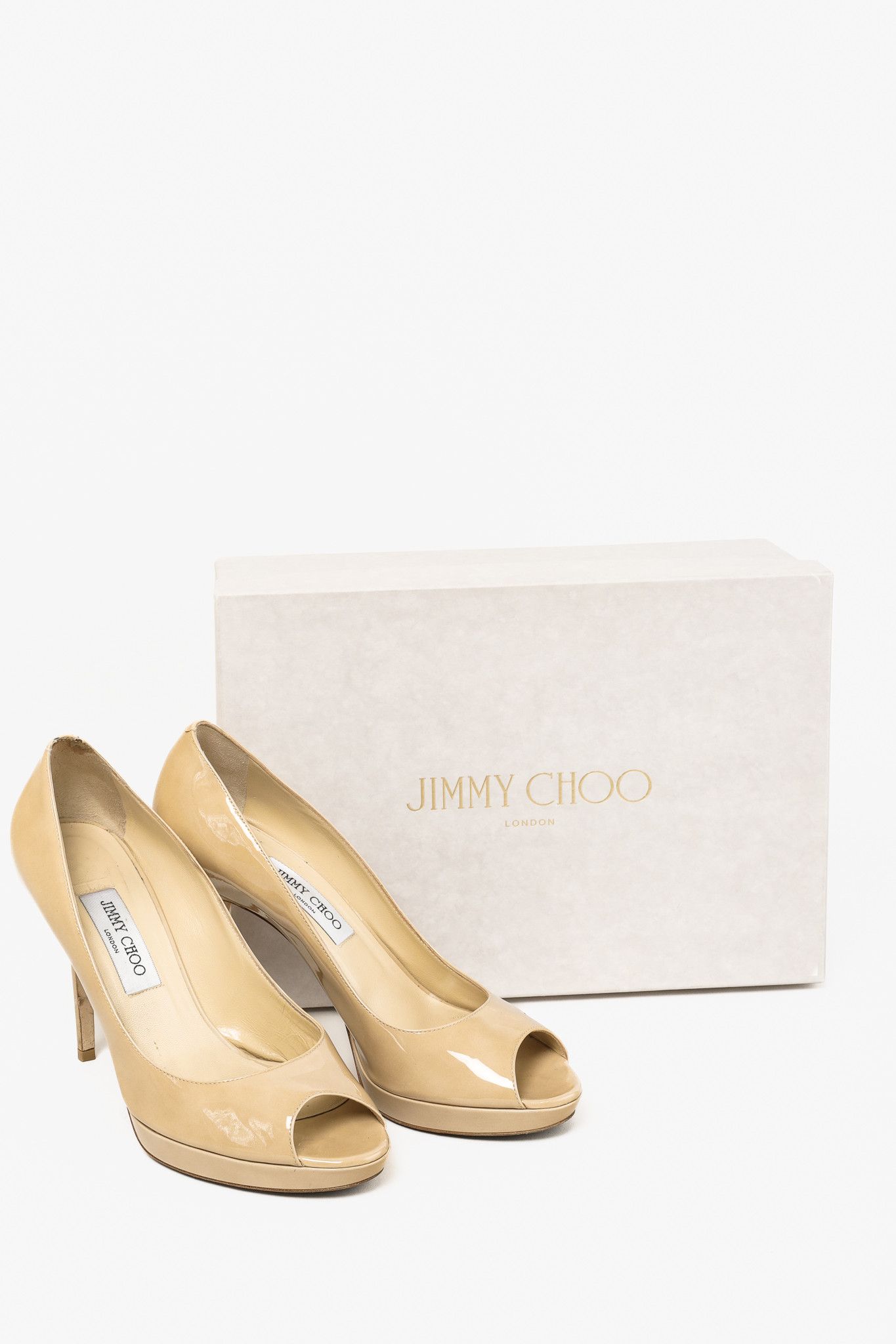 Jimmy Choo Jimmy Choo Luna Nude Patent Peep-Toe Heels Size US 9.5 / IT 39.5 - 1 Thumbnail