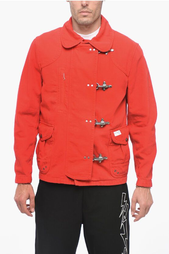 image of Fay Archive Cotton Saharan Jacket With Frogs in Red, Men's (Size Small)