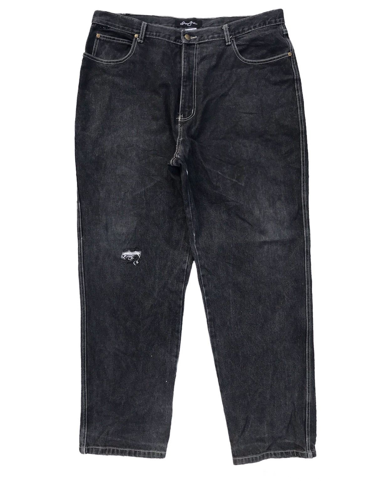 image of Distressed Denim x Jnco Vintage Sean John Baggy Denim Pants in Faded Black, Men's (Size 38)