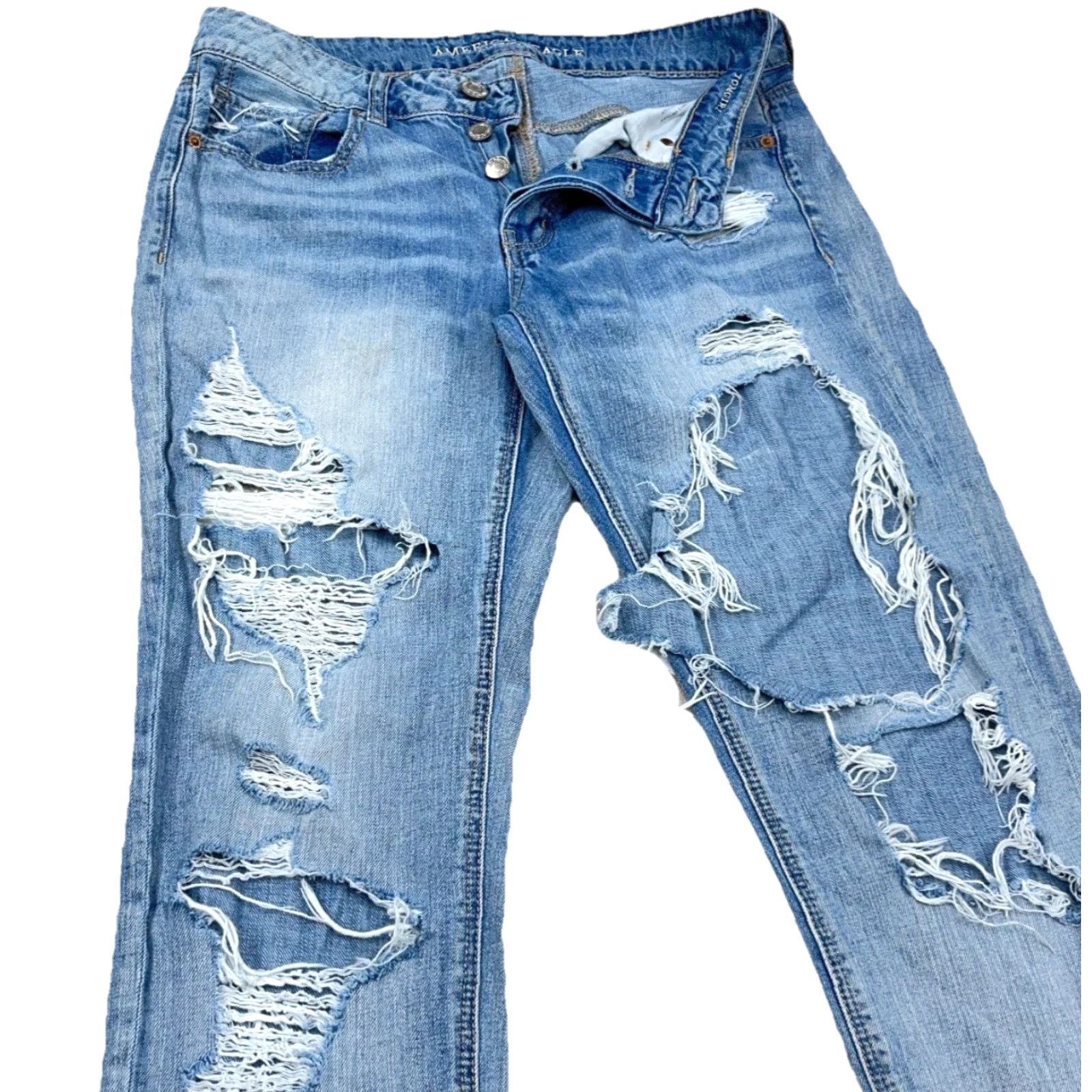 American Eagle Outfitters American Eagle Jeans Women 6 Tomgirl Baggy Button Fly Distressed Ripped Holey Destroyed Jeans Size 28" / US 6 / IT 42 - 3 Thumbnail
