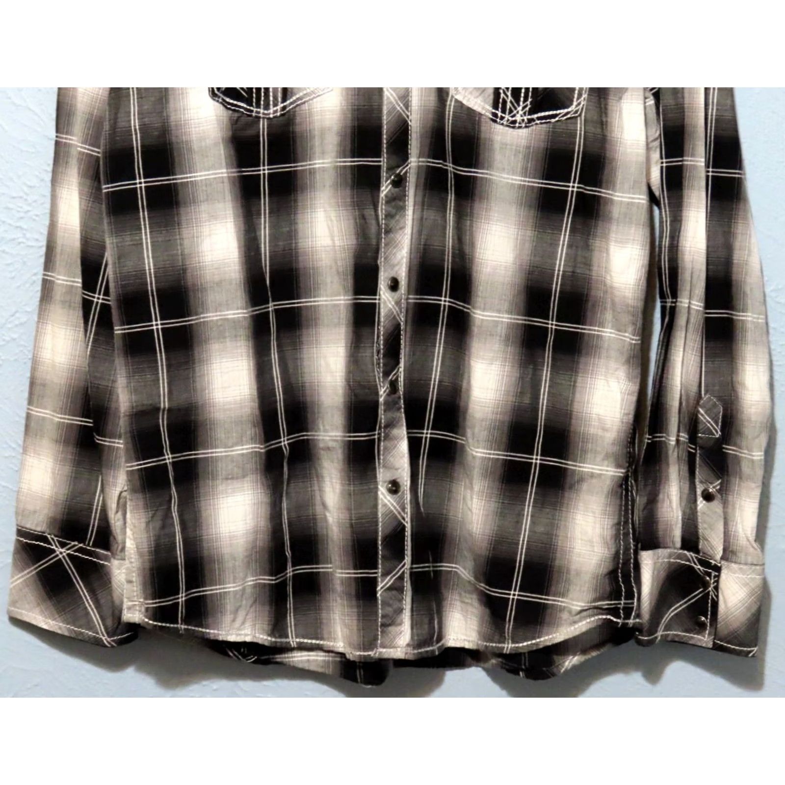 BKE BKE Buckle Shirt XL Black Plaid Embroidered Long Sleeve Button-Up Casual Men Standard Fit Snap Pocket Size US XL / EU 56 / 4 - 2 Thumbnail