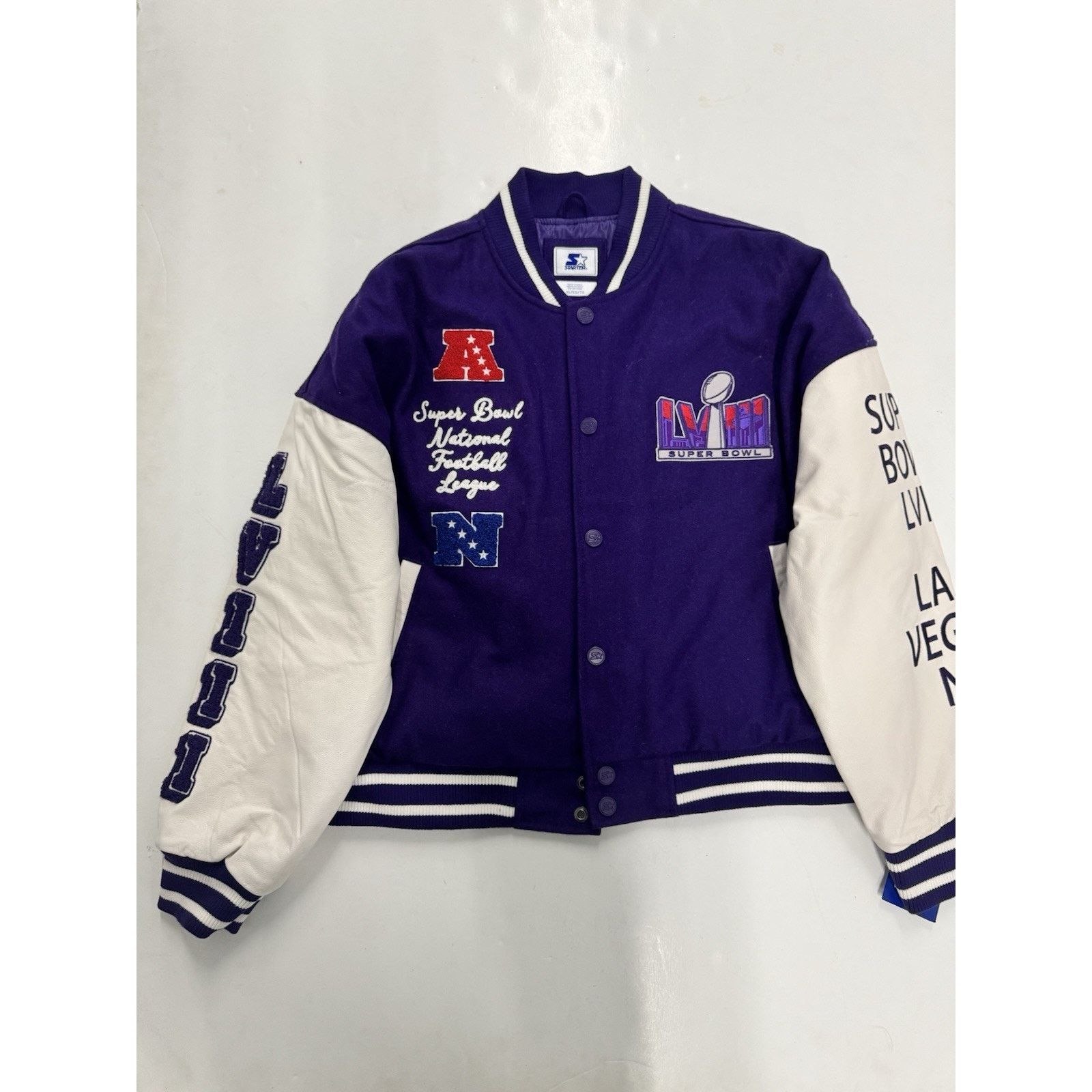 Starter Starter Super Bowl LVIII Las Vegas Leather Wool Jacket Size XL / US 12-14 / IT 48-50 - 2 Thumbnail