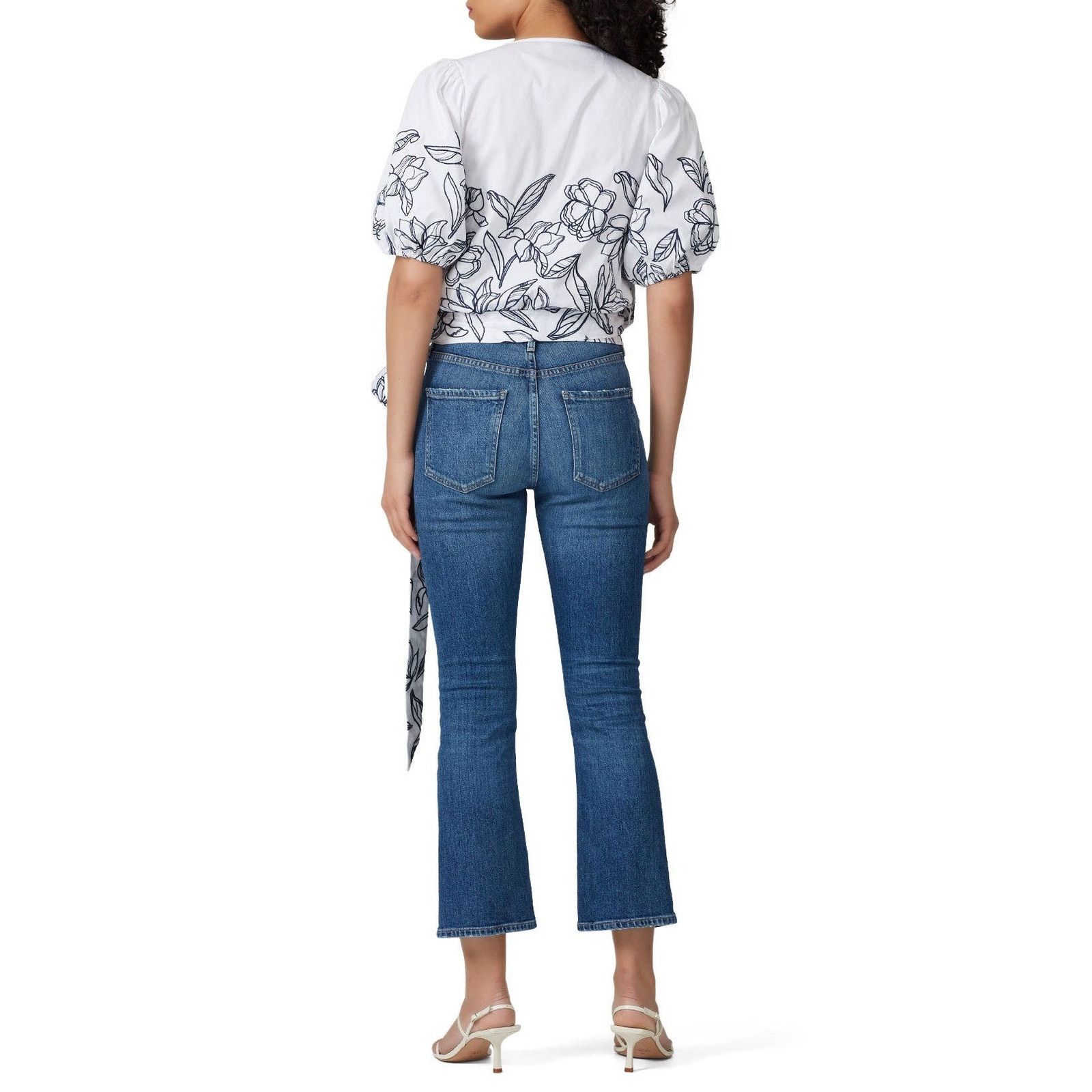 Tanya Taylor Tanya Taylor 4 White Blue Leiria Floral Tie Waist Wrap Top Size S / US 4 / IT 40 - 3 Thumbnail