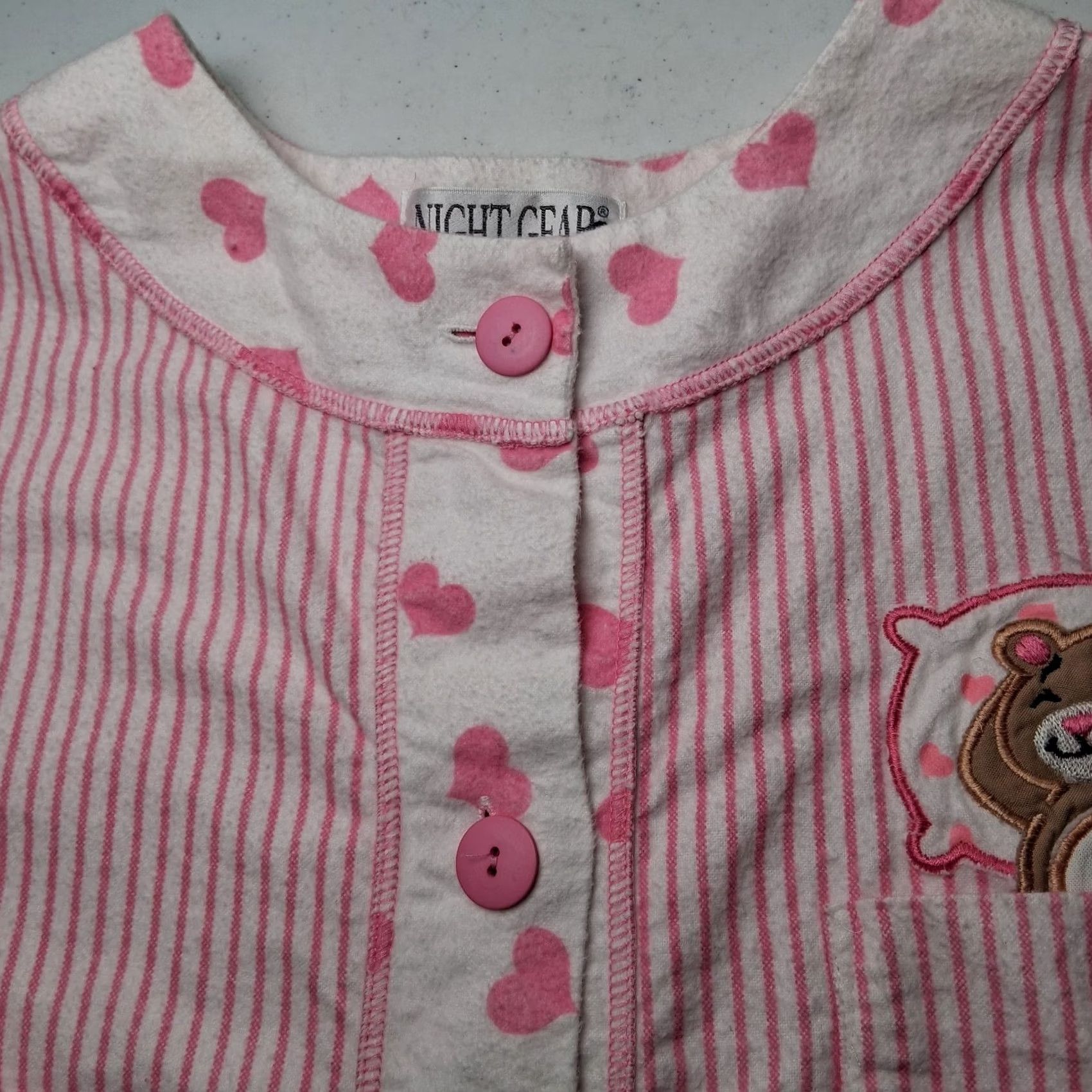 Vintage VINTAGE Night Gear Gown Nightgown Pullover Nightgown Long Sleeve Pink Flannel Heart Bear Cotton M Women Size ONE SIZE - 7 Thumbnail