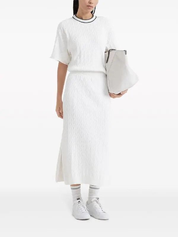 Brunello Cucinelli o1w1db10825 Dress in Open White Size XL / US 12-14 / IT 48-50 - 2 Thumbnail
