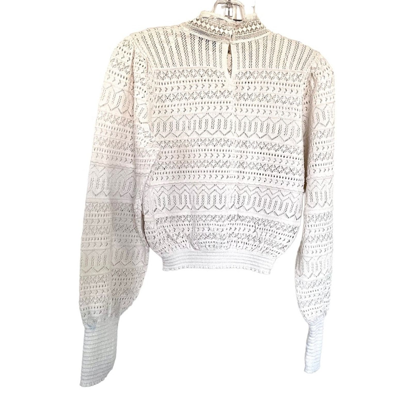 Zara Zara ecru lace knit pointell open knit sweater size Large Size L / US 10 / IT 46 - 6 Thumbnail