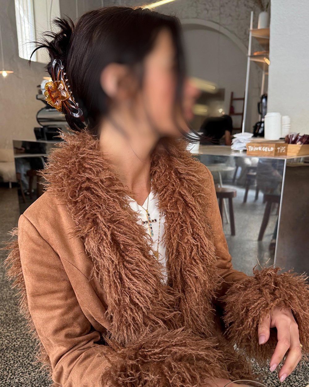 2000s Hee Ya - Shearling Faux Leather Jacket Faux Mink Fur